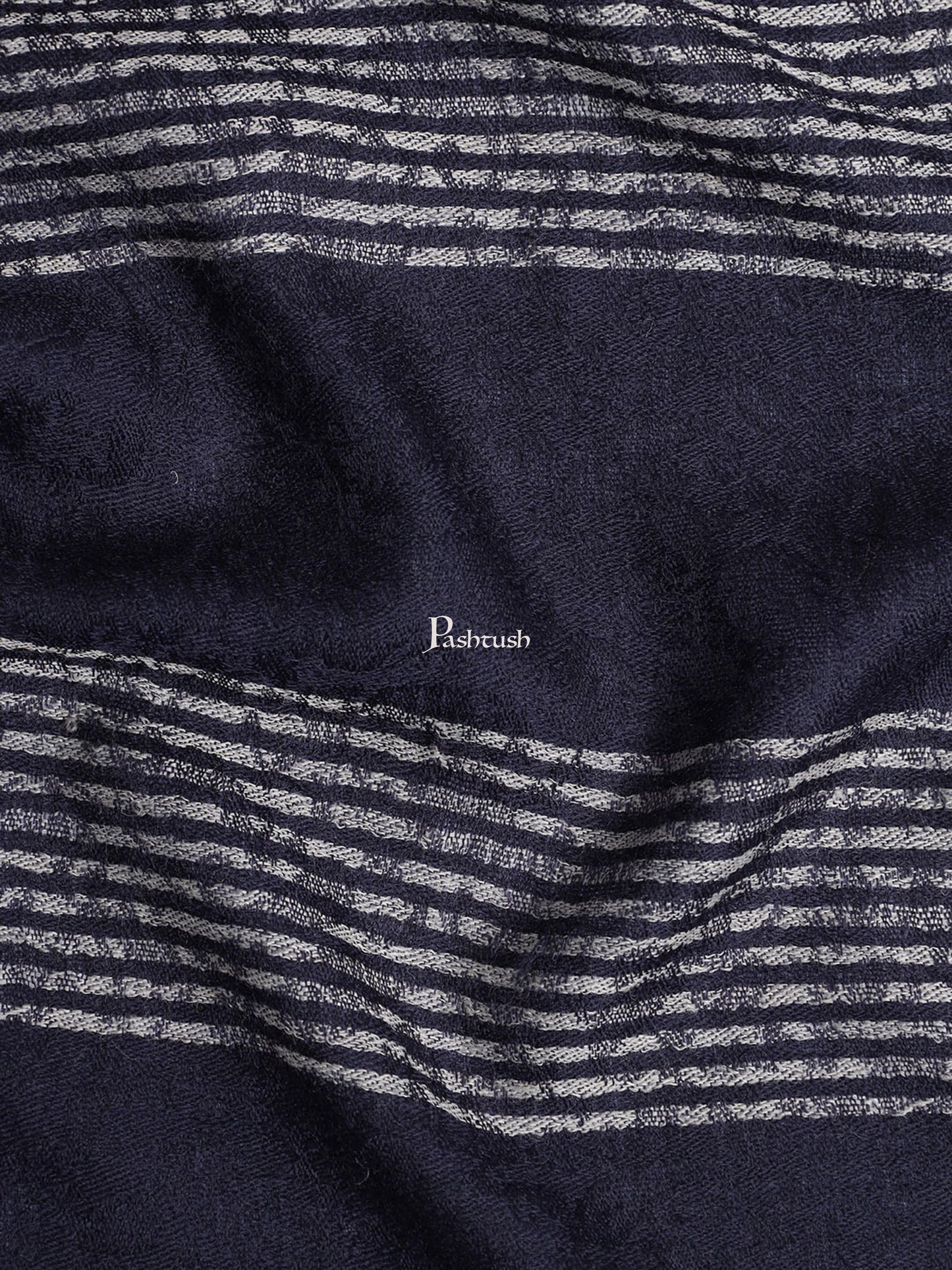 Pashtush India Womens Stoles and Scarves Scarf Pashtush Womens Self Stole, Fine Wool, Striped Weave, Navy Blue