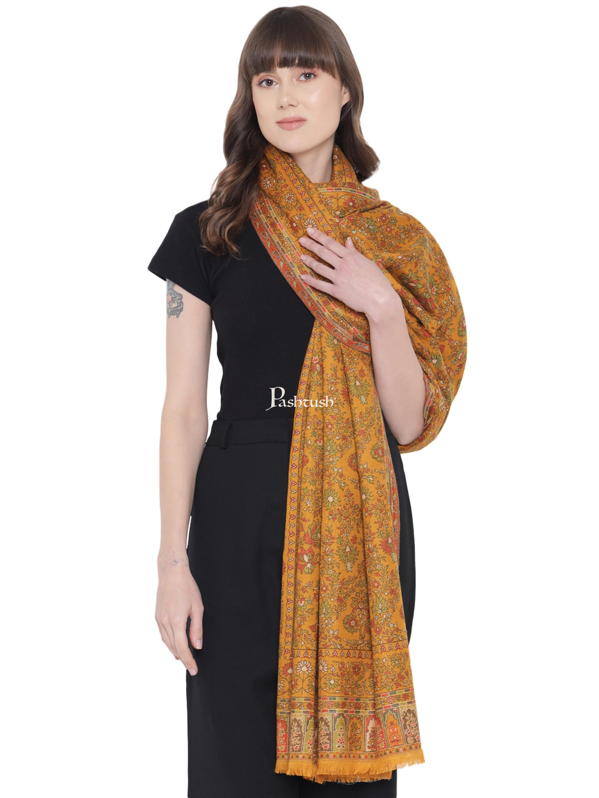 Pashtush India Womens Shawls Pashtush Womens Shawl, Faux Pashmina, Ethnic Weave, Mustard