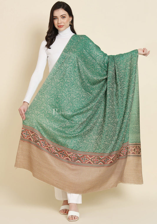 Pashtush India Womens Shawls Pashtush Womens Shawl, Fine Wool, Aztec Weave, Soft light weight, Emerald Green