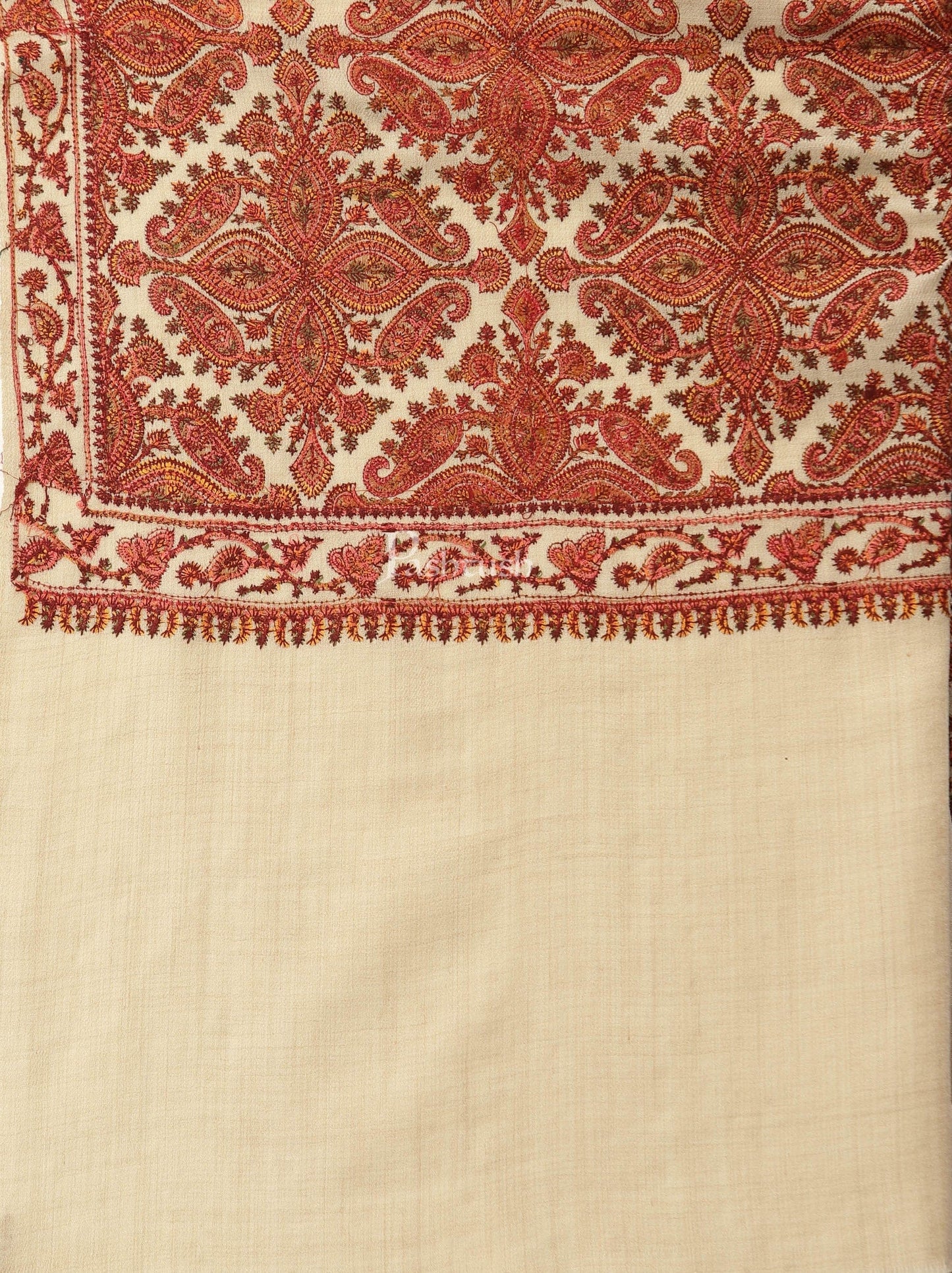 Pashtush India Womens Shawls Pashtush Womens Shawl, Fine Wool, Needlework Jaal, Papier Mache Embroidery, Beige