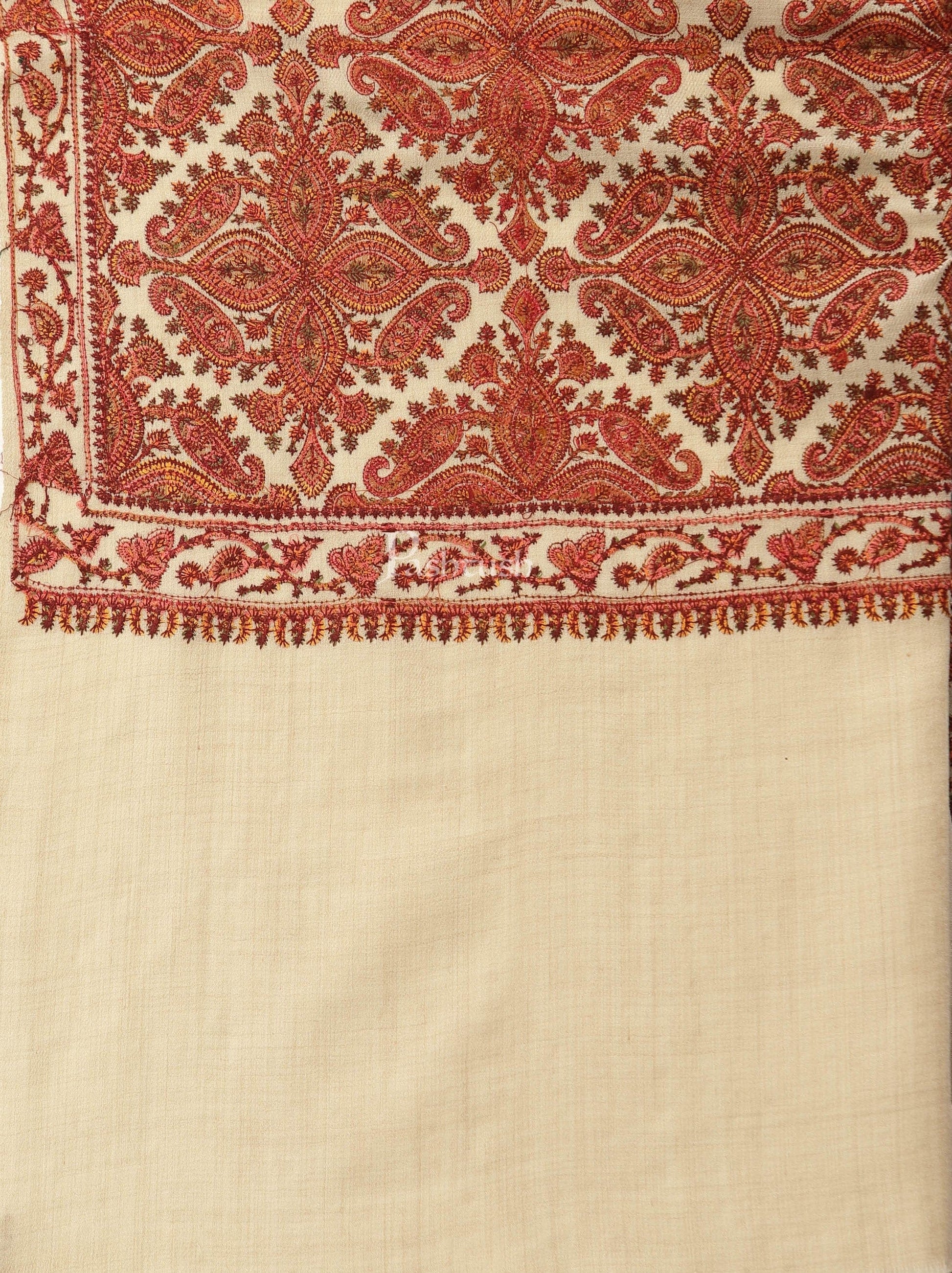 Pashtush India Womens Shawls Pashtush Womens Shawl, Fine Wool, Needlework Jaal, Papier Mache Embroidery, Beige
