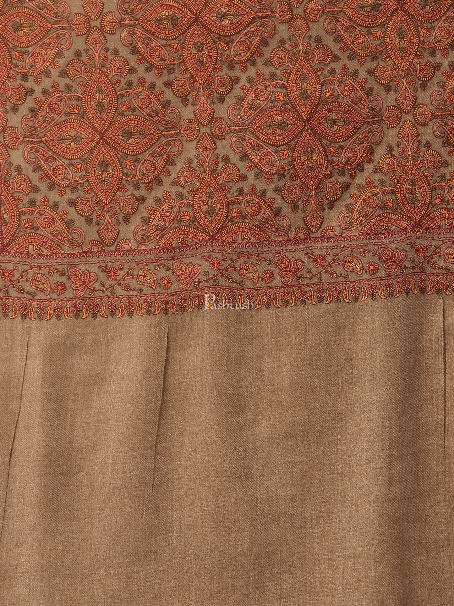 Pashtush India Womens Shawls Pashtush Womens Shawl, Fine Wool, Needlework Jaal, Papier Mache Embroidery, taupe