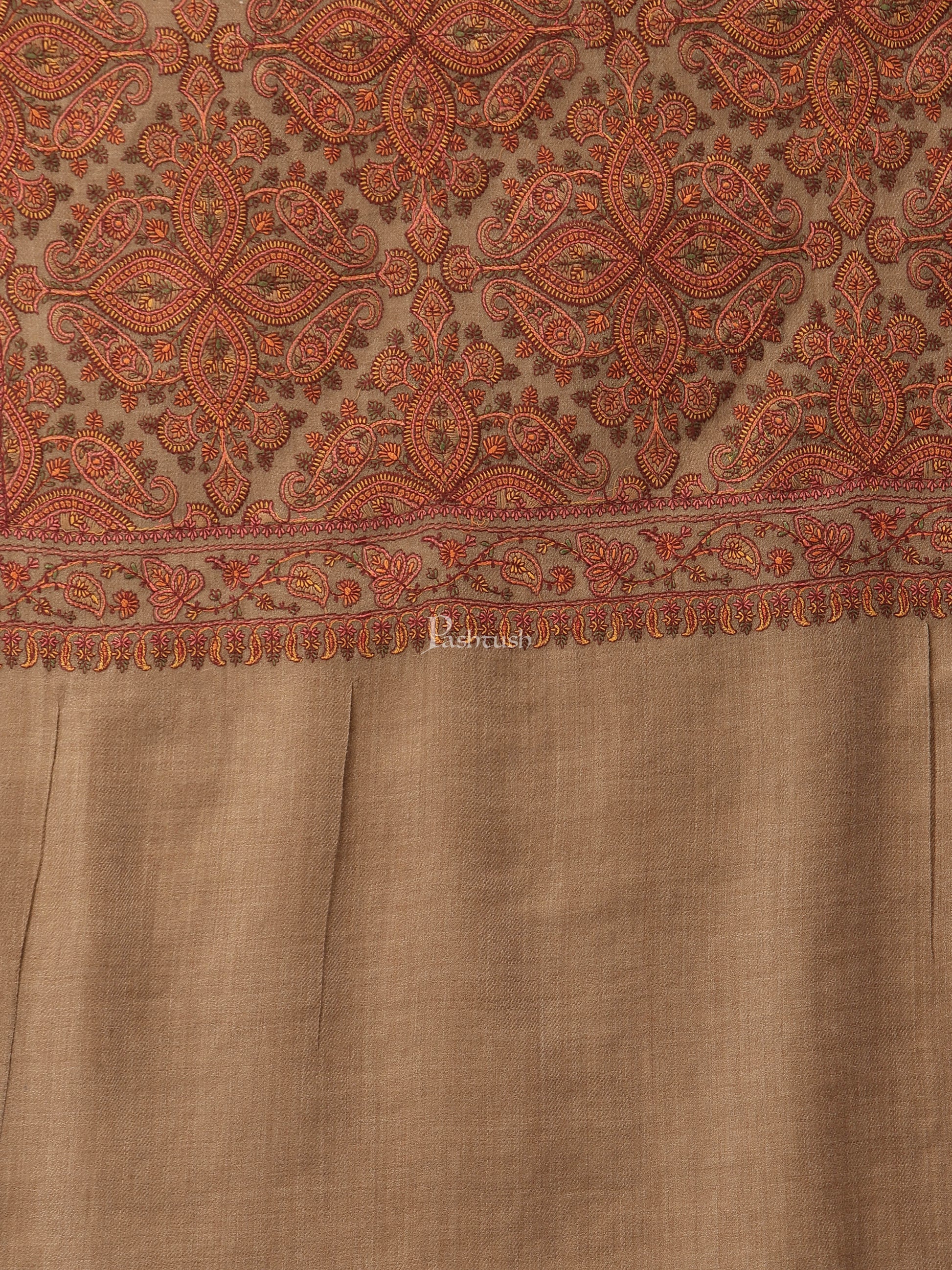 Pashtush India Womens Shawls Pashtush Womens Shawl, Fine Wool, Needlework Jaal, Papier Mache Embroidery, taupe