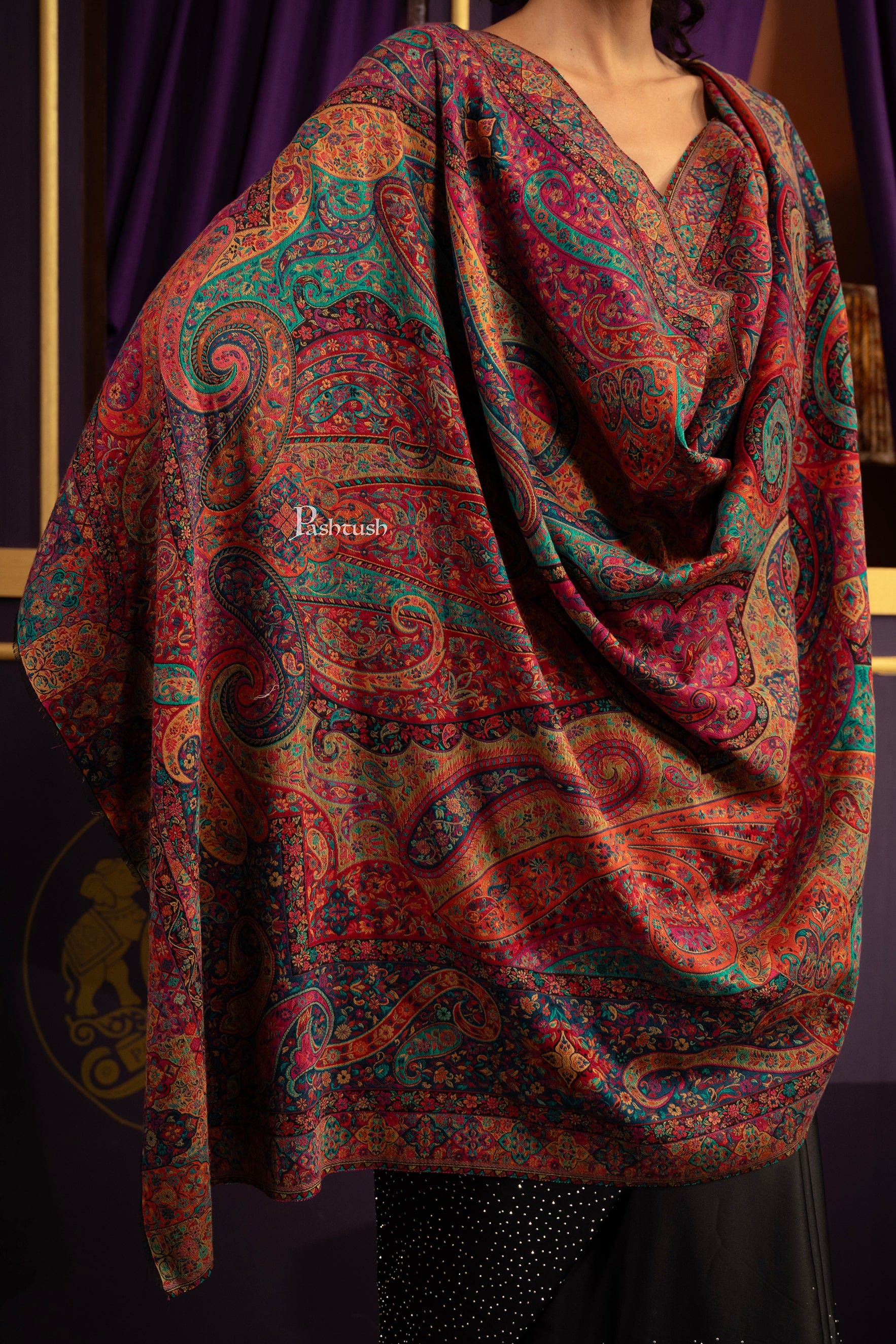 Pashtush India Womens Shawls Pashtush Womens Shawl, Fine Wool Twilight Collection, Woven Design, Multicoloured