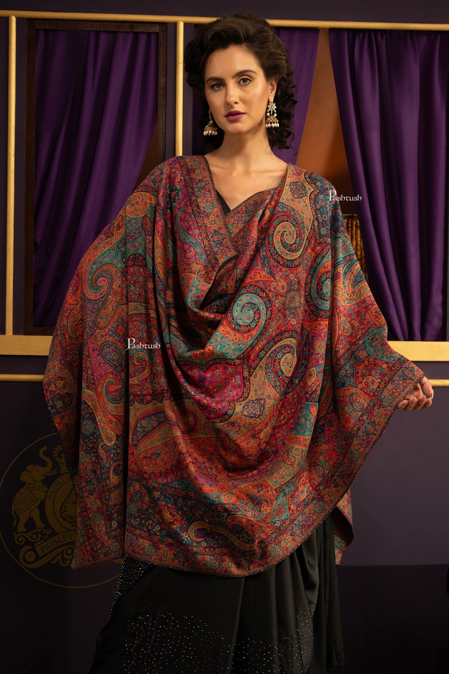 Pashtush India Womens Shawls Pashtush Womens Shawl, Fine Wool Twilight Collection, Woven Design, Multicoloured
