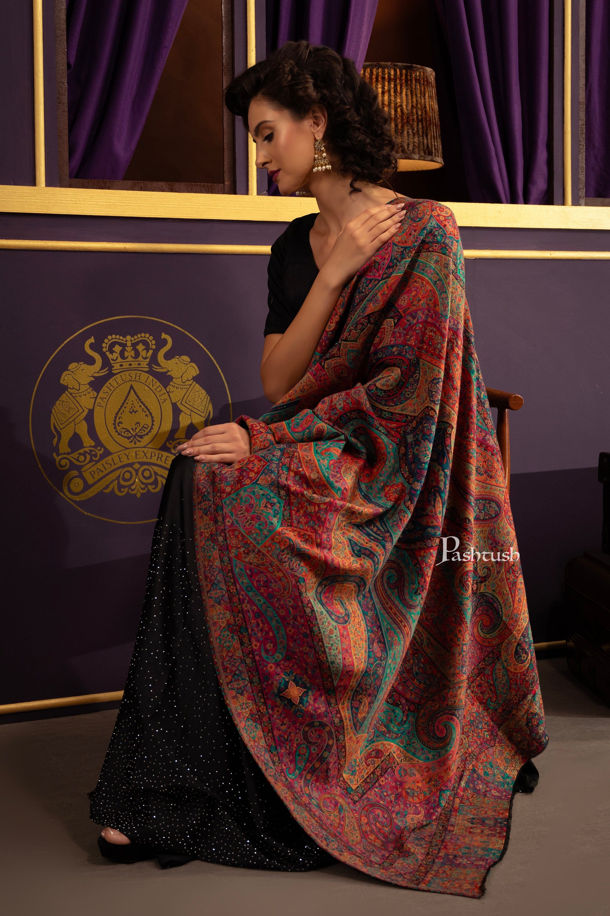 Pashtush India Womens Shawls Pashtush Womens Shawl, Fine Wool Twilight Collection, Woven Design, Multicoloured