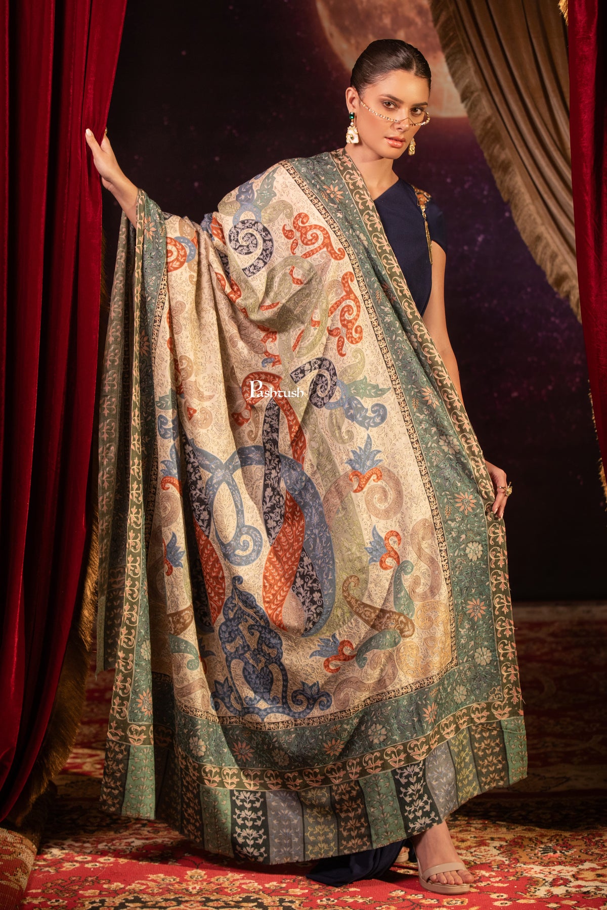 Pashtush India Womens Shawls Pashtush Womens Shawl, Kalamkari Design, Multicolour