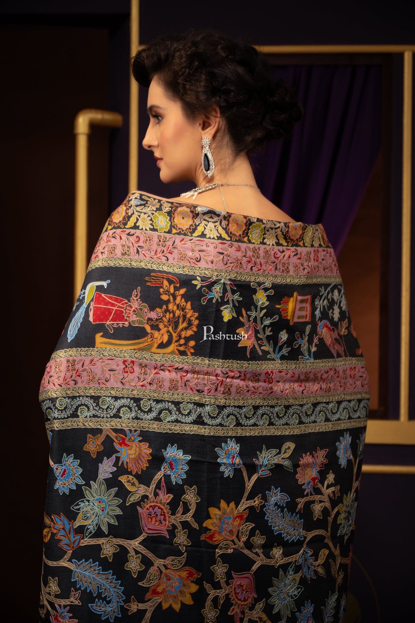 Pashtush India Womens Shawls Pashtush Womens Shawl, Kalamkari Embroidery, Love Story Shawl, Fine Wool