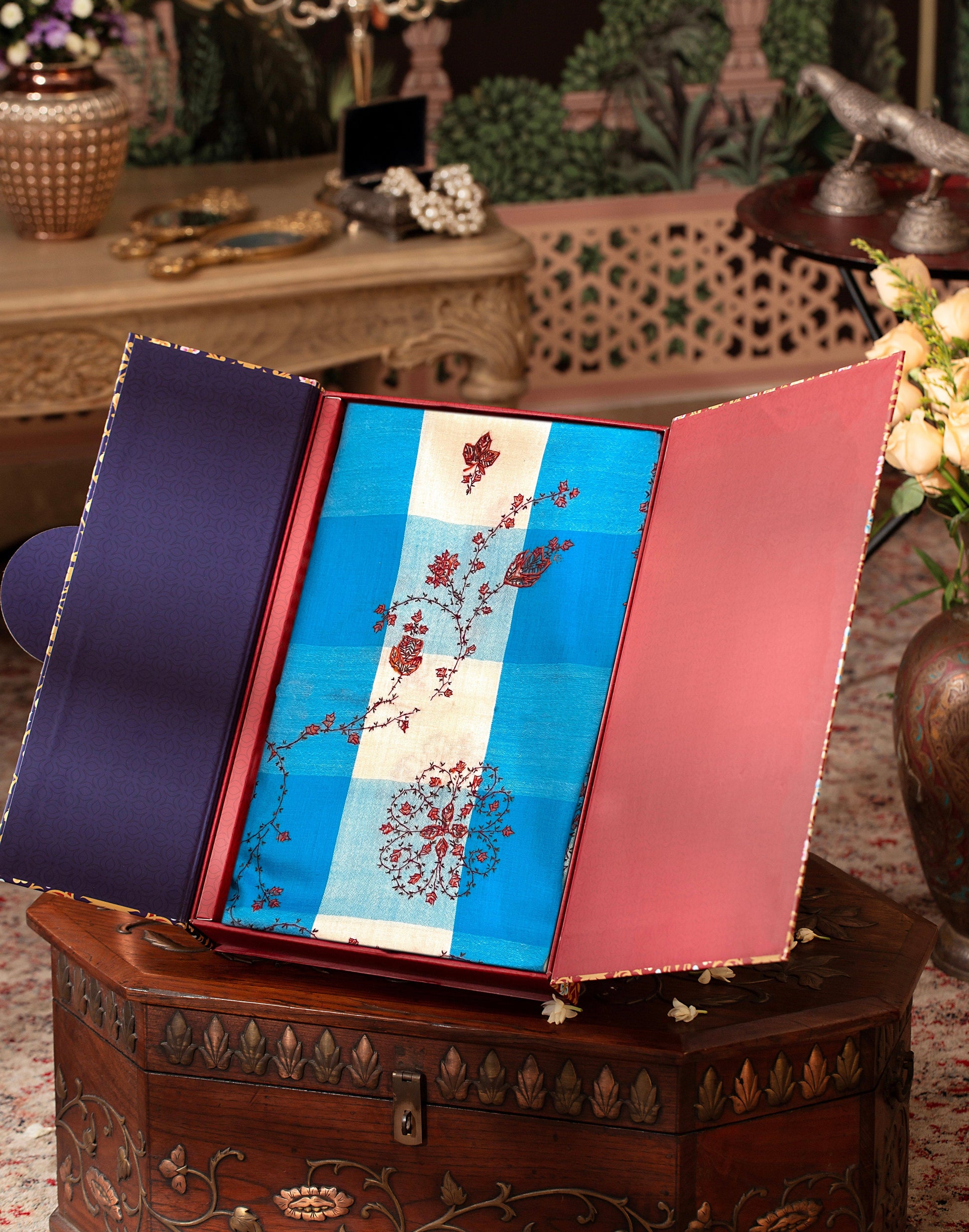 Pashtush India Gift Pack Pashtush Womens Shawl, Kashmiri Hand Embroidery, Soft and Warm Wool, Aqua Blue
