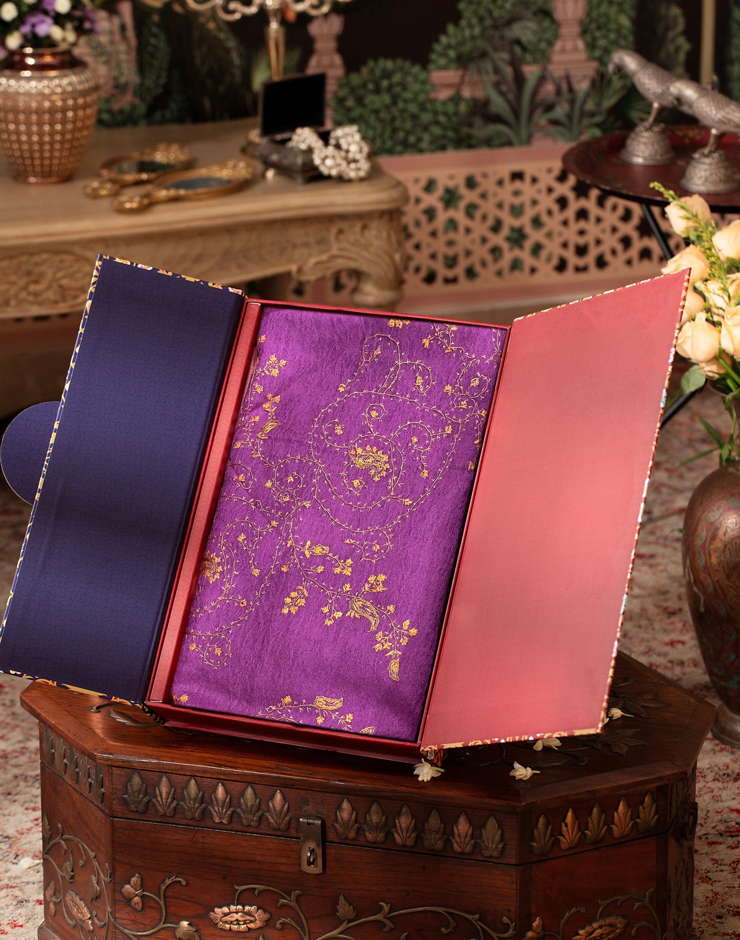 Pashtush India Gift Pack Pashtush Womens Shawl, Kashmiri Hand Embroidery, Soft and Warm Wool, Purple Plum