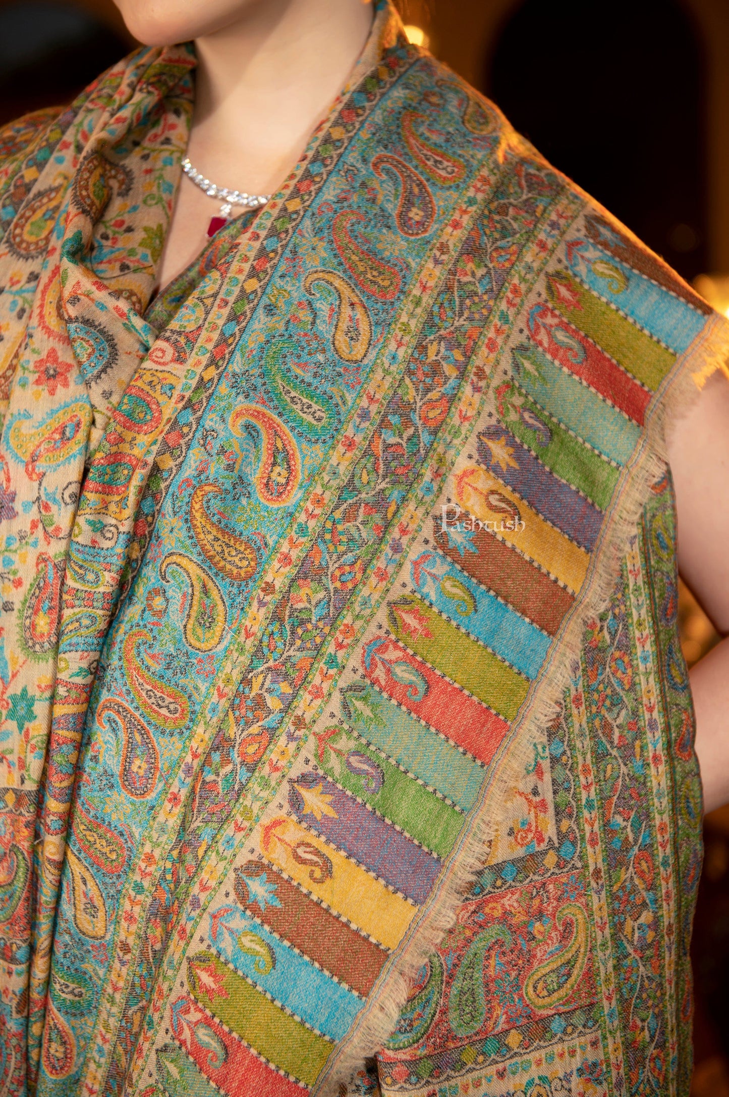 Pashtush India Womens Shawls Pashtush Womens Shawl, Pure Wool, With Woolmark Certificate, Woven Kalamkari Design Shawl