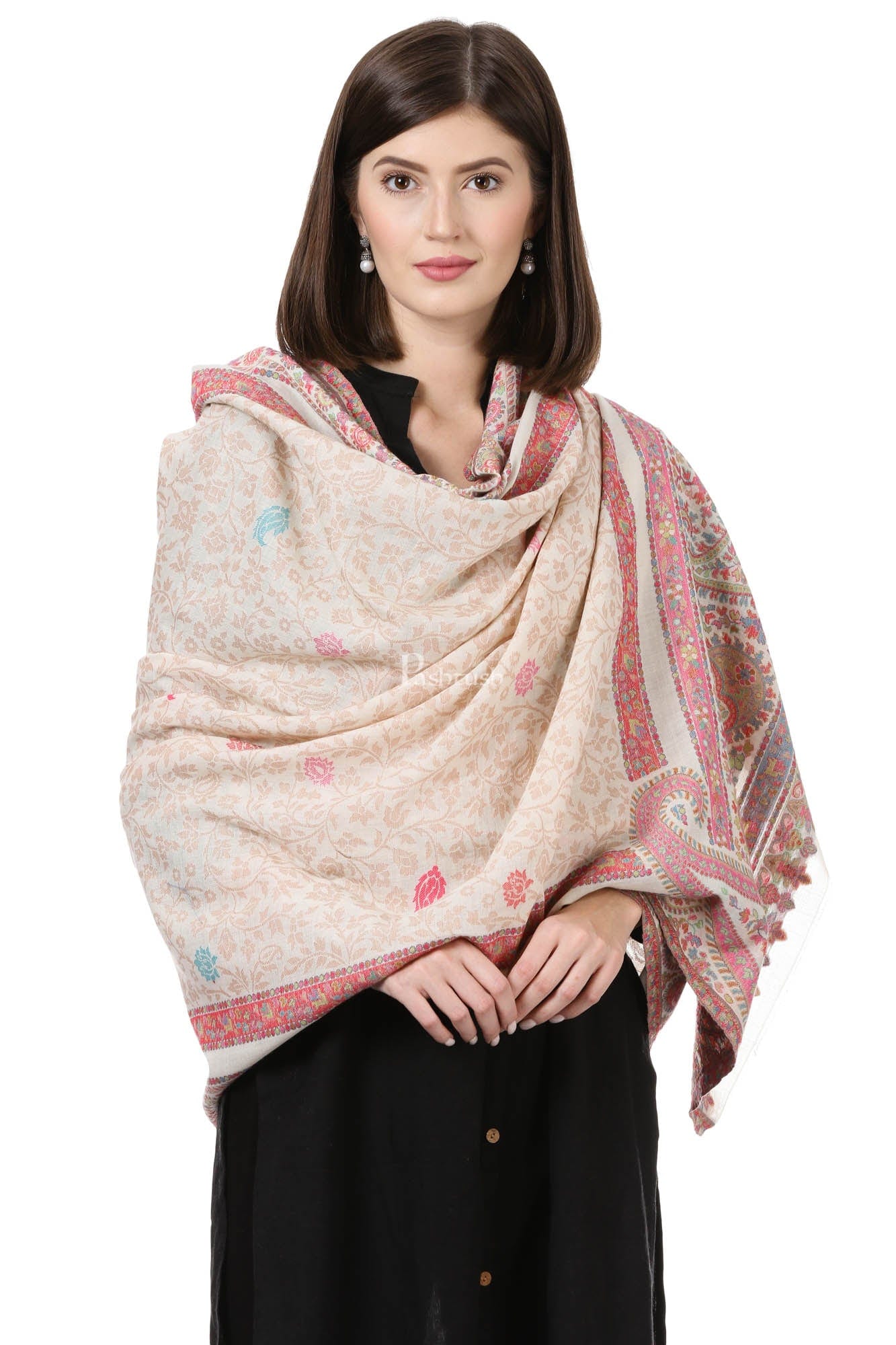 Pashtush India Womens Shawls Pashtush Womens Shawl,"Rich Garden Aesthic" Design, Inspired By Vintage Jamawar Shawls, Faux Pashmina Shawls, Soft And Warm