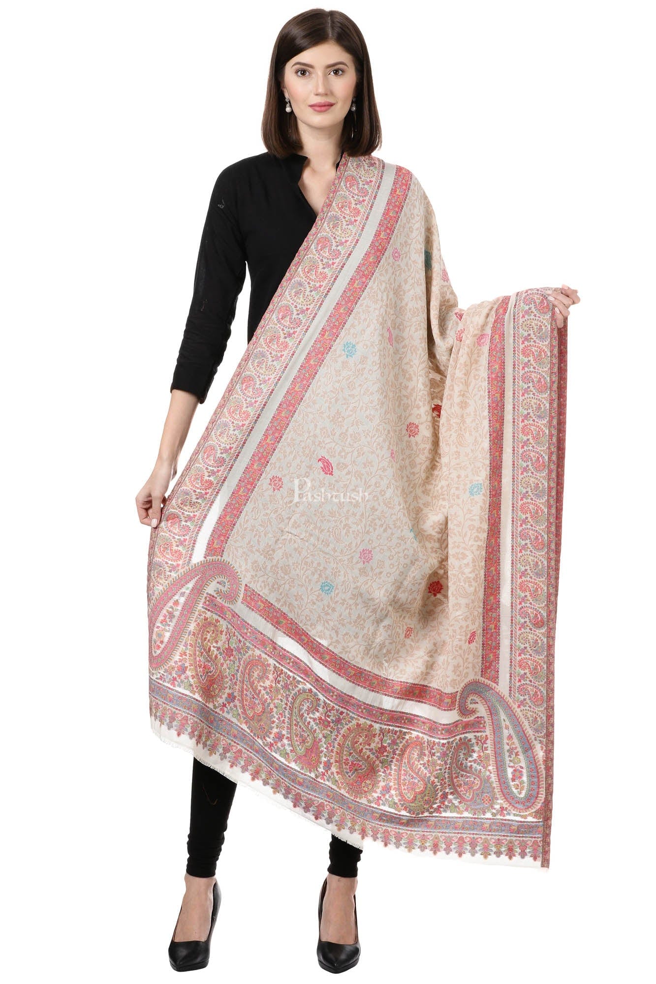Pashtush India Womens Shawls Pashtush Womens Shawl,"Rich Garden Aesthic" Design, Inspired By Vintage Jamawar Shawls, Faux Pashmina Shawls, Soft And Warm