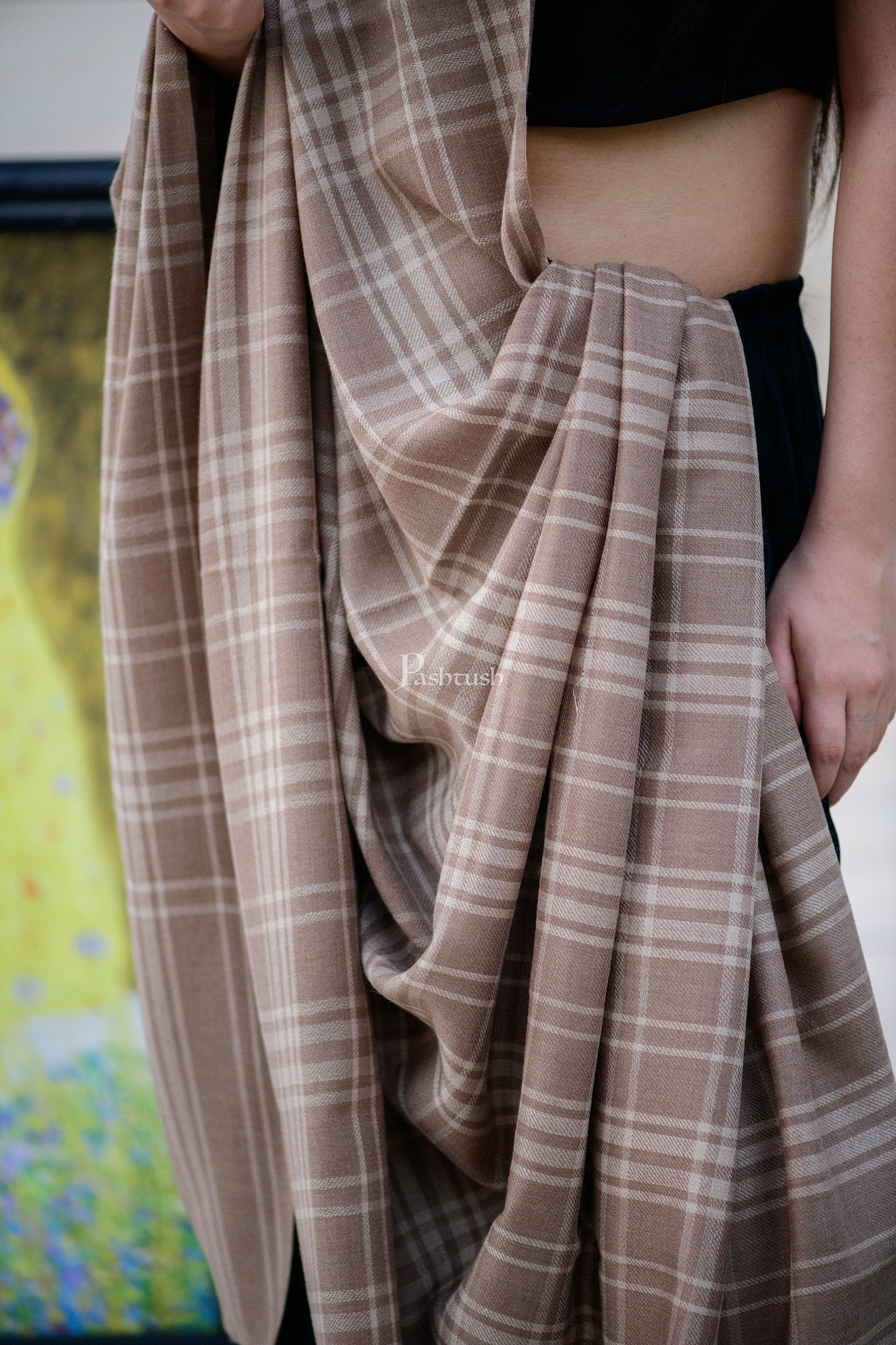 Pashtush India Womens Shawls Pashtush Womens Shawl, Thick Wool Shawl Check Design,  Extra Warm Shawl