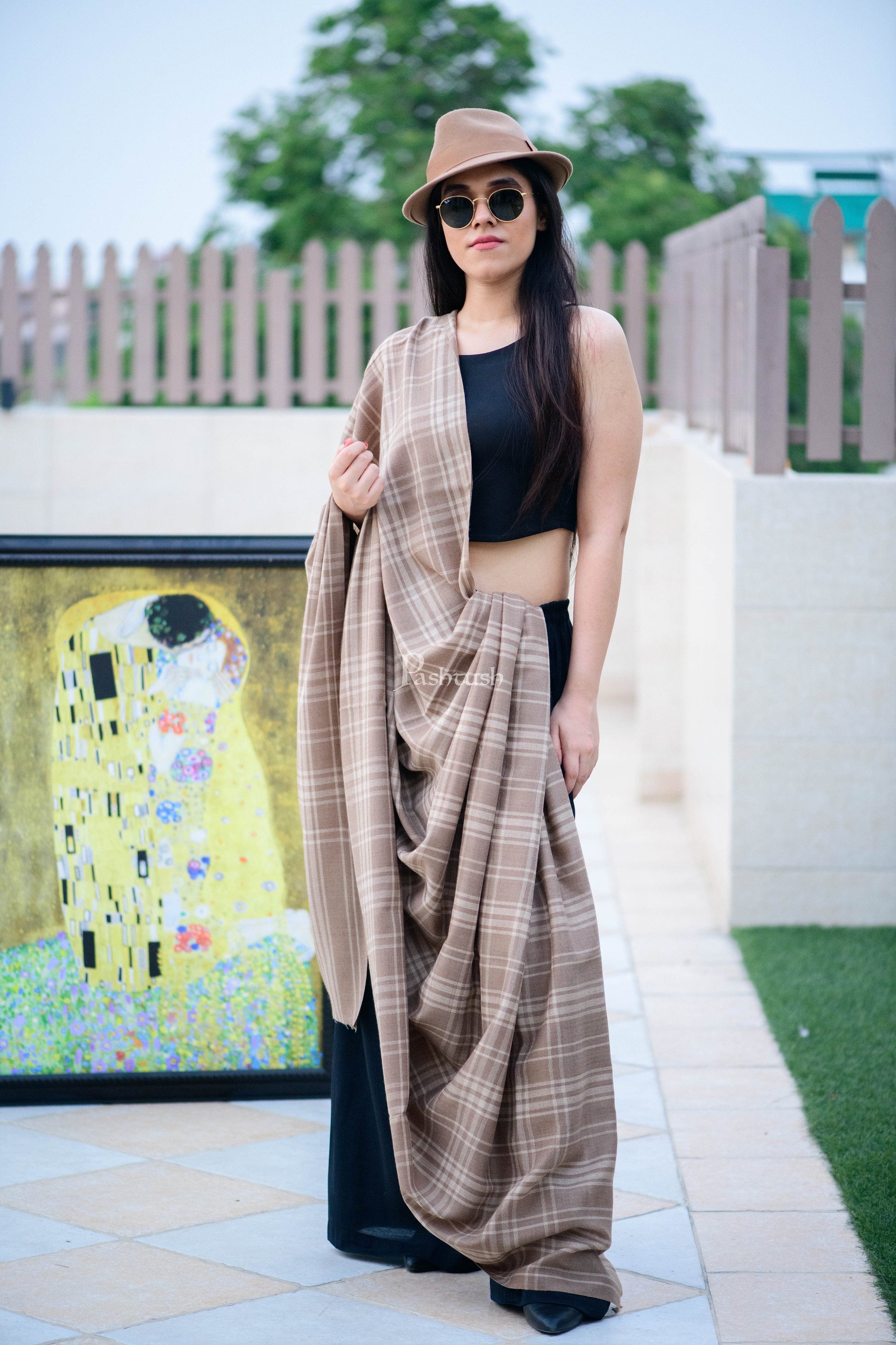 Pashtush India Womens Shawls Pashtush Womens Shawl, Thick Wool Shawl Check Design,  Extra Warm Shawl