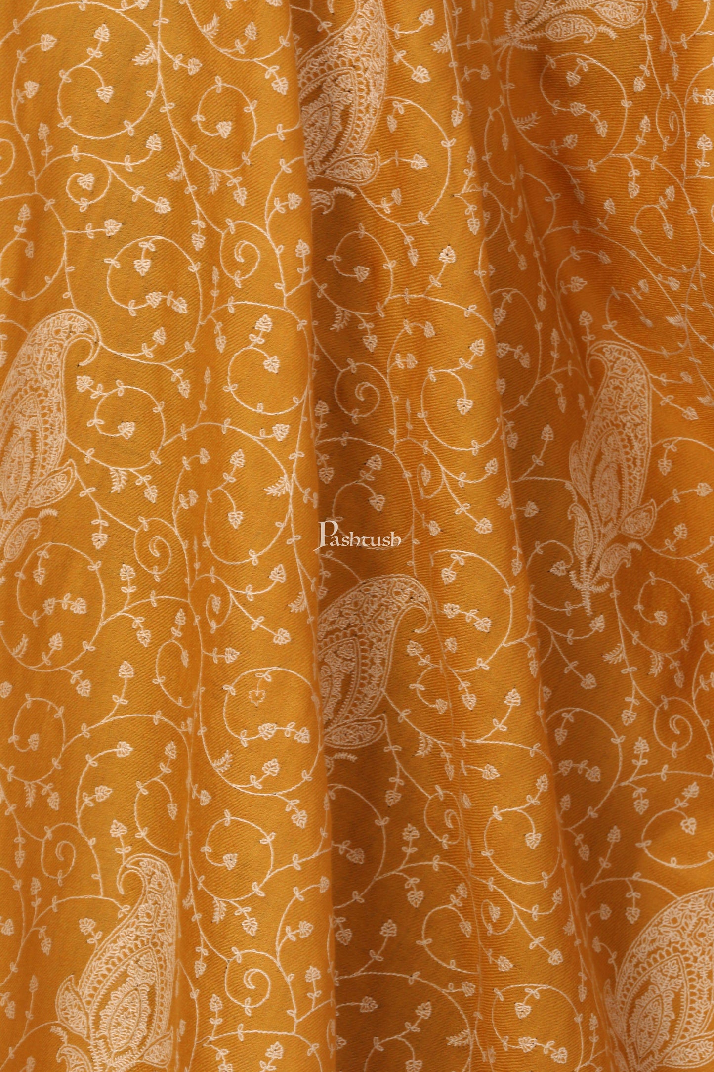 Pashtush Shawl Store Shawl Pashtush Womens Shawl, Tone on Tone Embroidery, Soft, Warm, Light Weight, Kashmiri Mustard