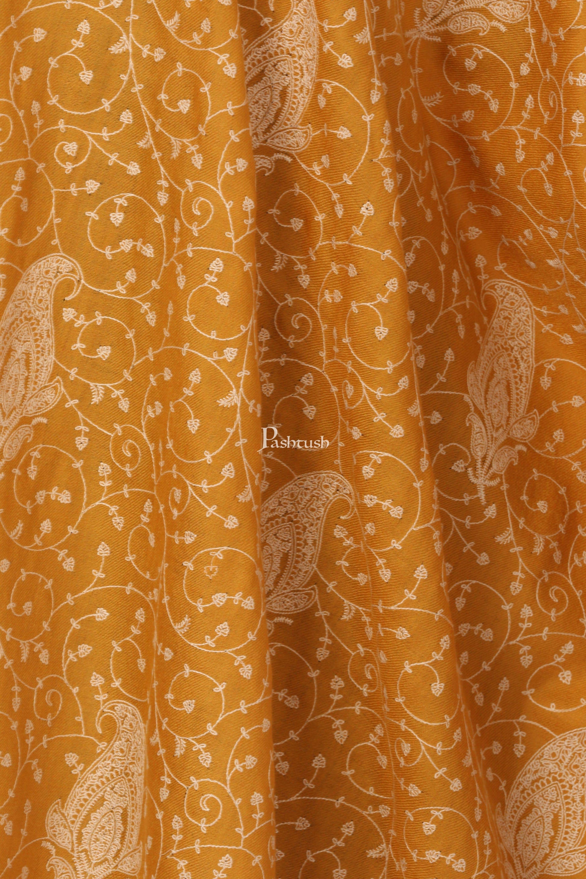 Pashtush Shawl Store Shawl Pashtush Womens Shawl, Tone on Tone Embroidery, Soft, Warm, Light Weight, Kashmiri Mustard