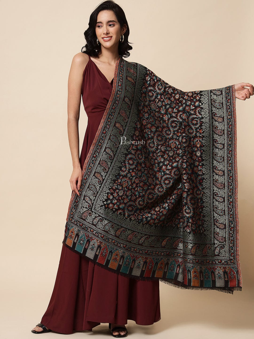 Pashtush India Womens Shawls Pashtush Womens Shawl, Twilight Collection, Bamboo Shawl with Mettalic Thread Weave, Black