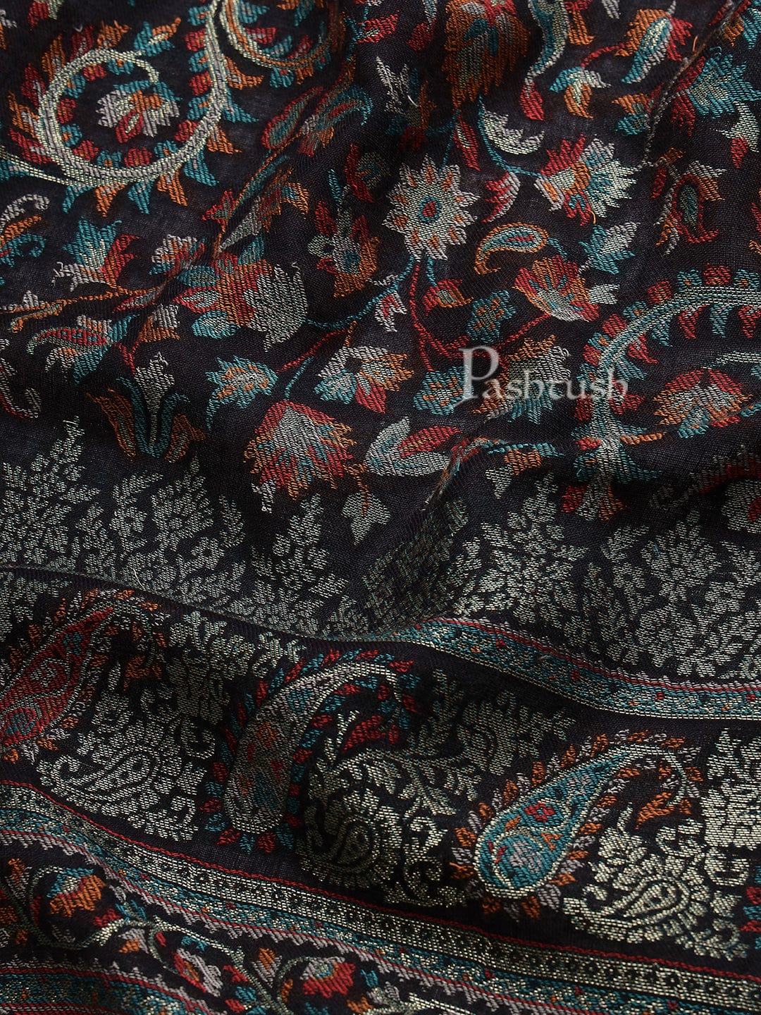 Pashtush India Womens Shawls Pashtush Womens Shawl, Twilight Collection, Bamboo Shawl with Mettalic Thread Weave, Black