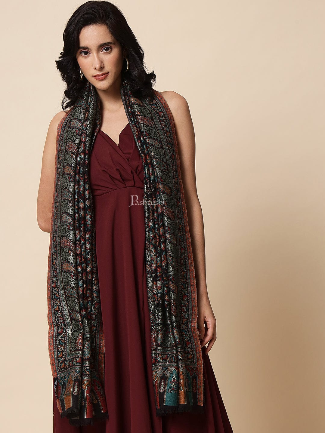 Pashtush India Womens Shawls Pashtush Womens Shawl, Twilight Collection, Bamboo Shawl with Mettalic Thread Weave, Black