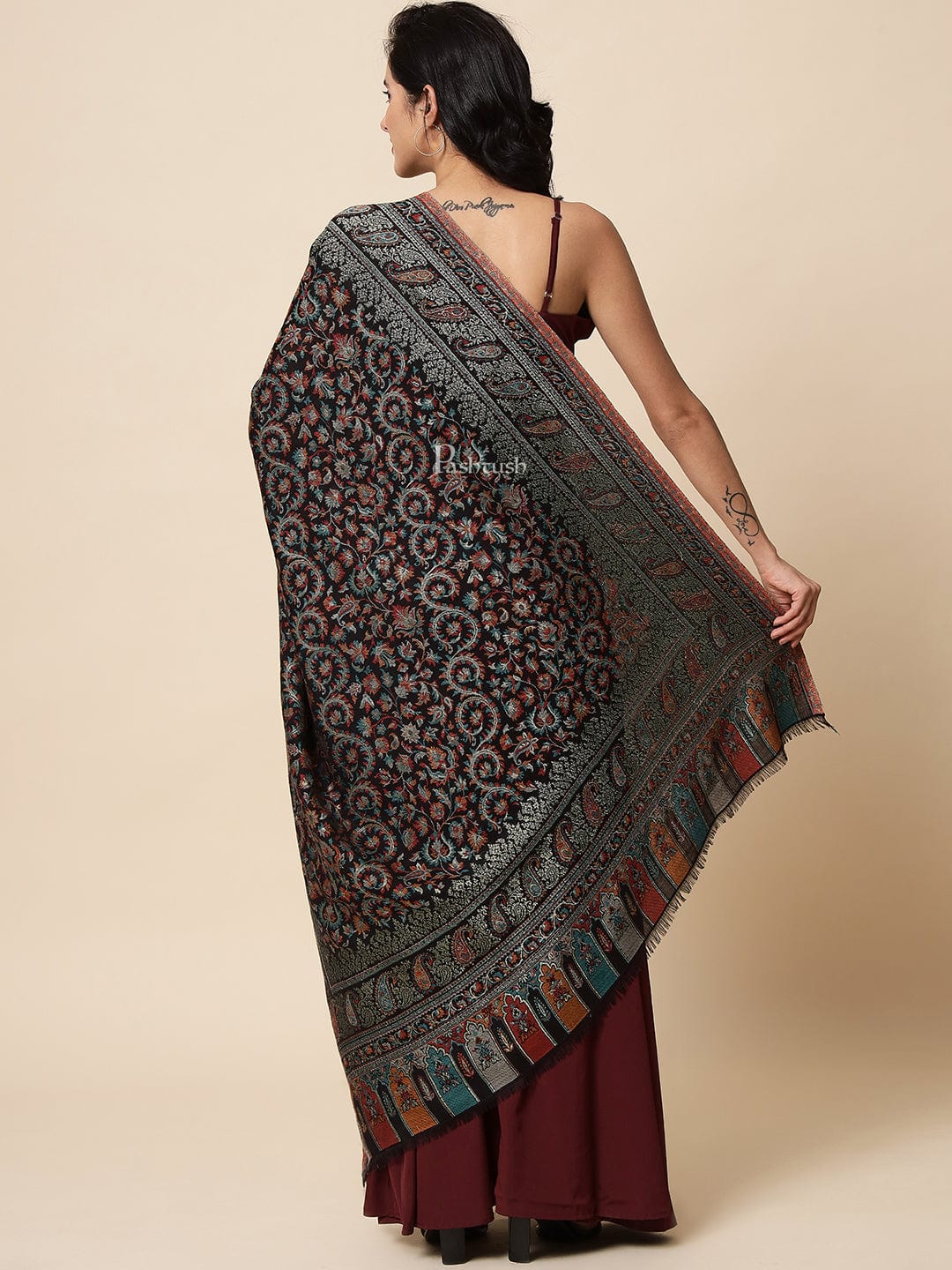Pashtush India Womens Shawls Pashtush Womens Shawl, Twilight Collection, Bamboo Shawl with Mettalic Thread Weave, Black