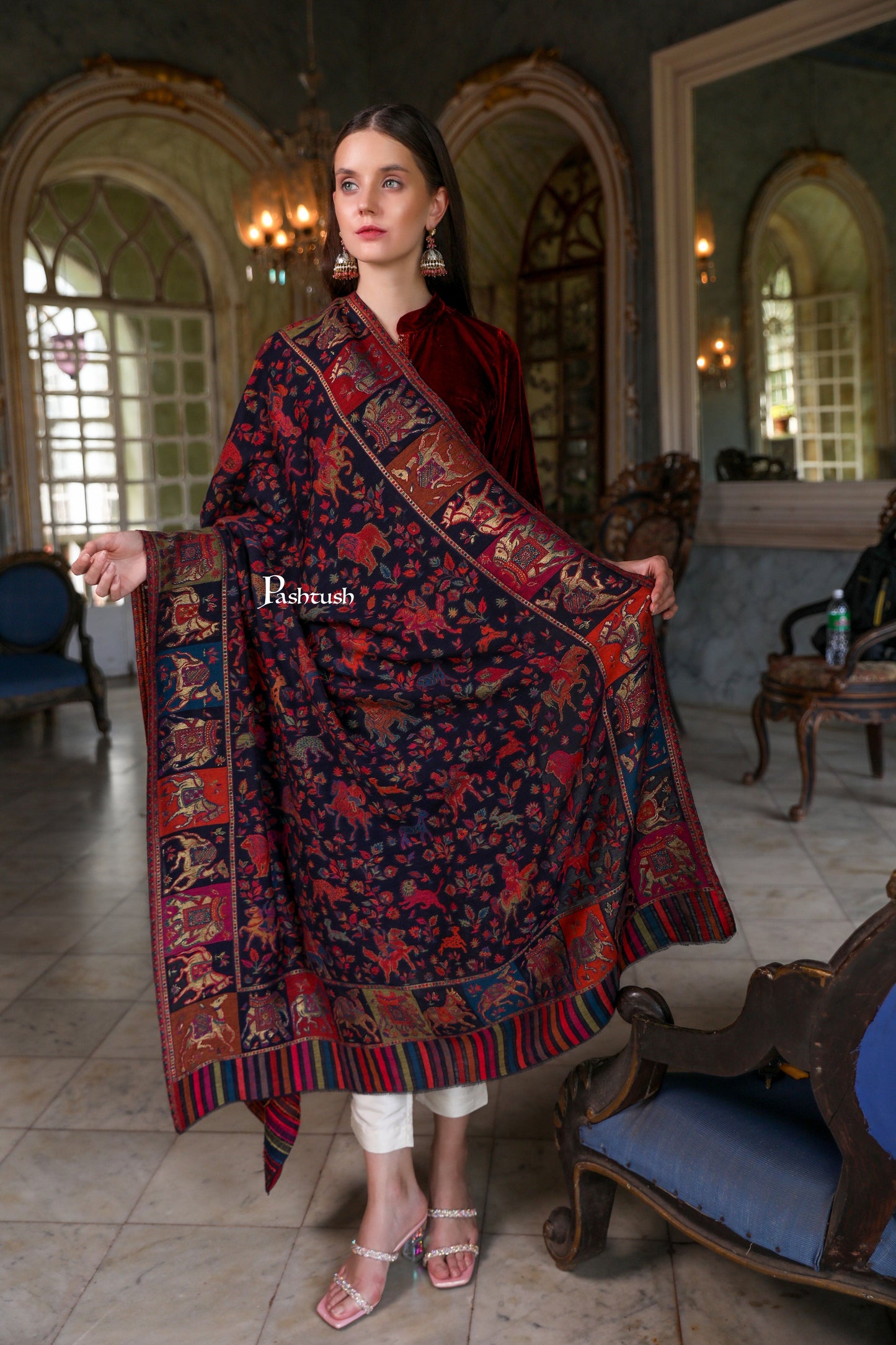 Pashtush India Womens Shawls Pashtush Womens Shawl, Twilight Collection Shawl, Woven Design, Extra Fine Wool, Multicoloured