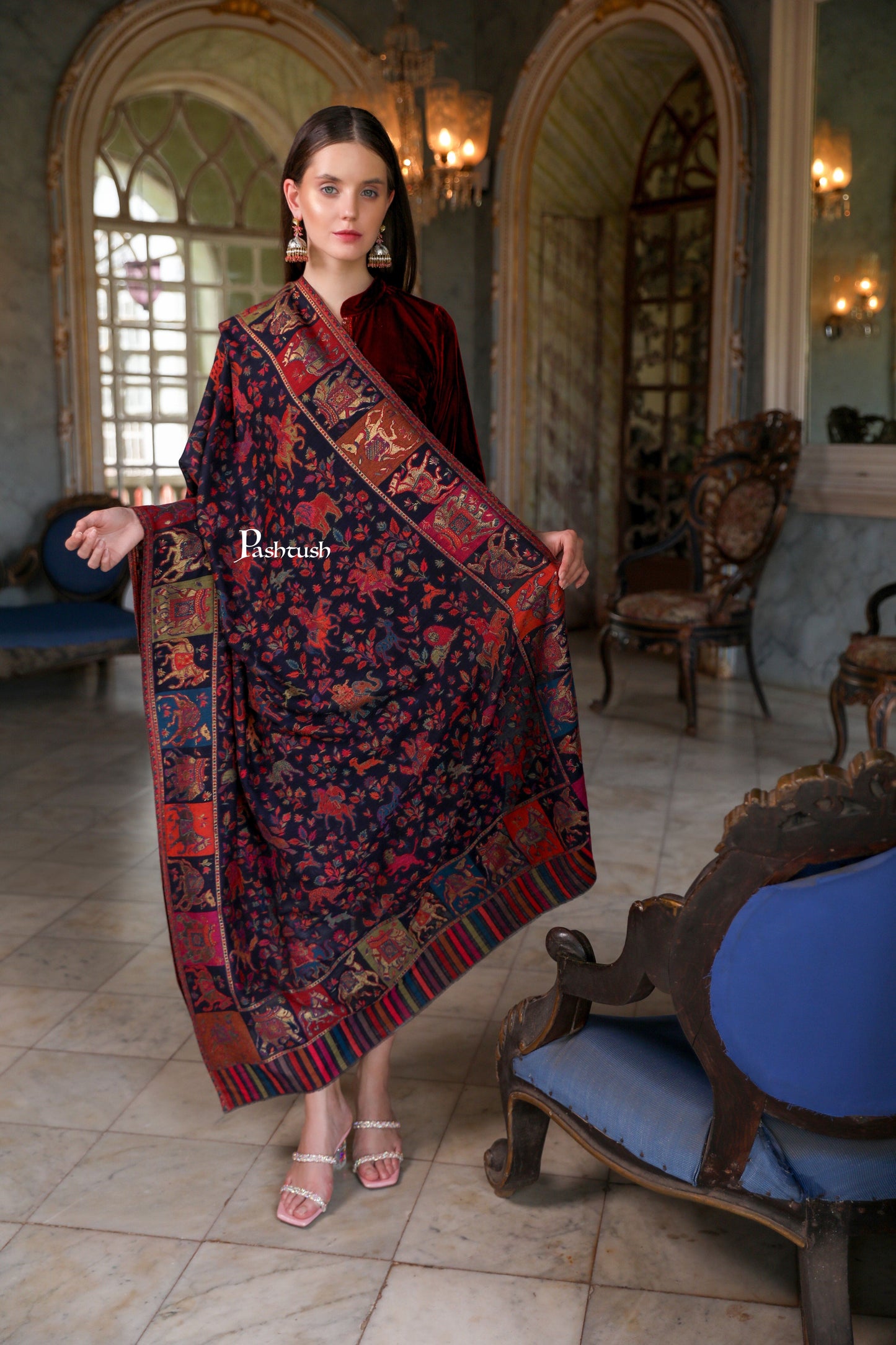 Pashtush India Womens Shawls Pashtush Womens Shawl, Twilight Collection Shawl, Woven Design, Extra Fine Wool, Multicoloured