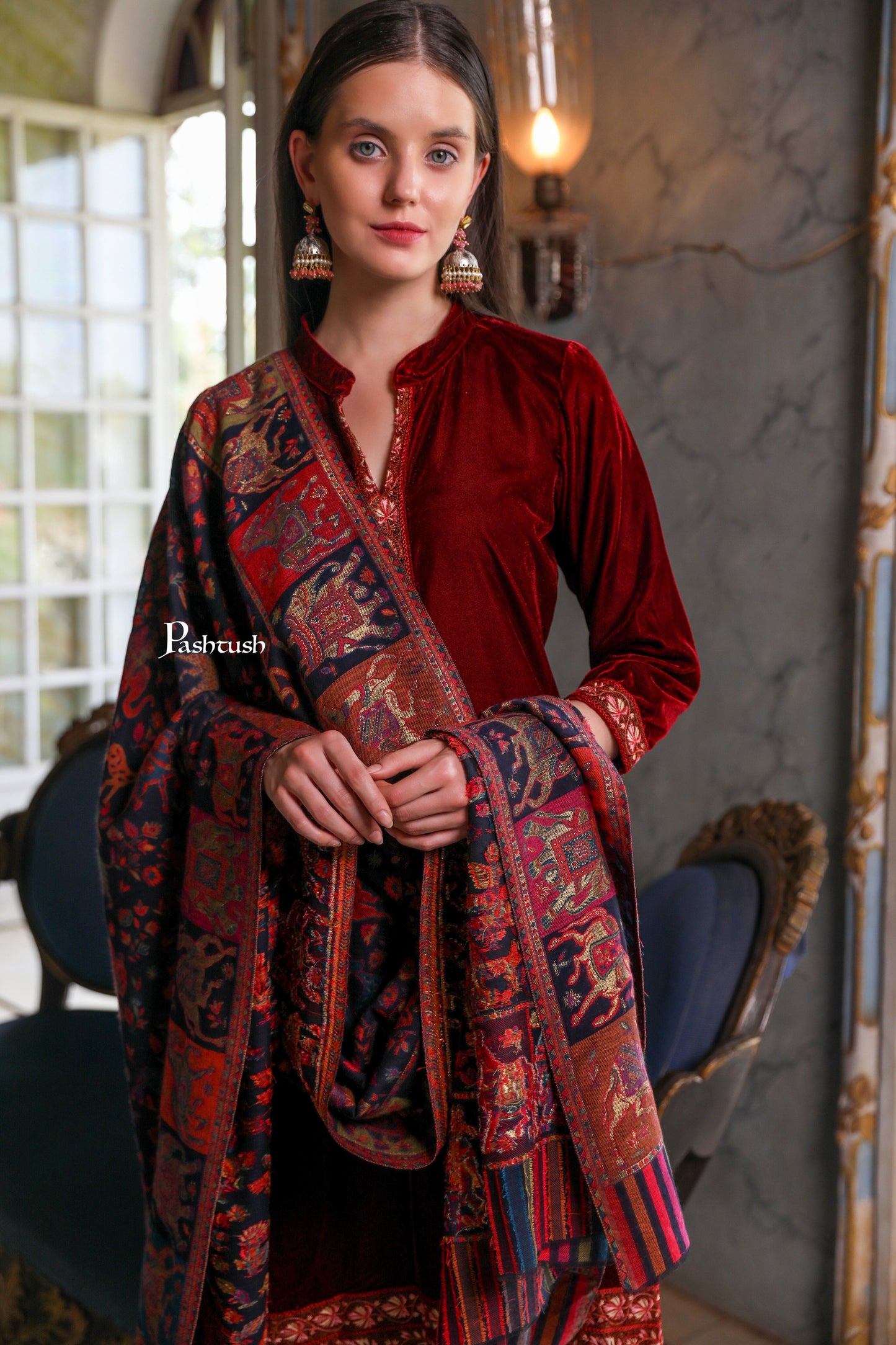 Pashtush India Womens Shawls Pashtush Womens Shawl, Twilight Collection Shawl, Woven Design, Extra Fine Wool, Multicoloured