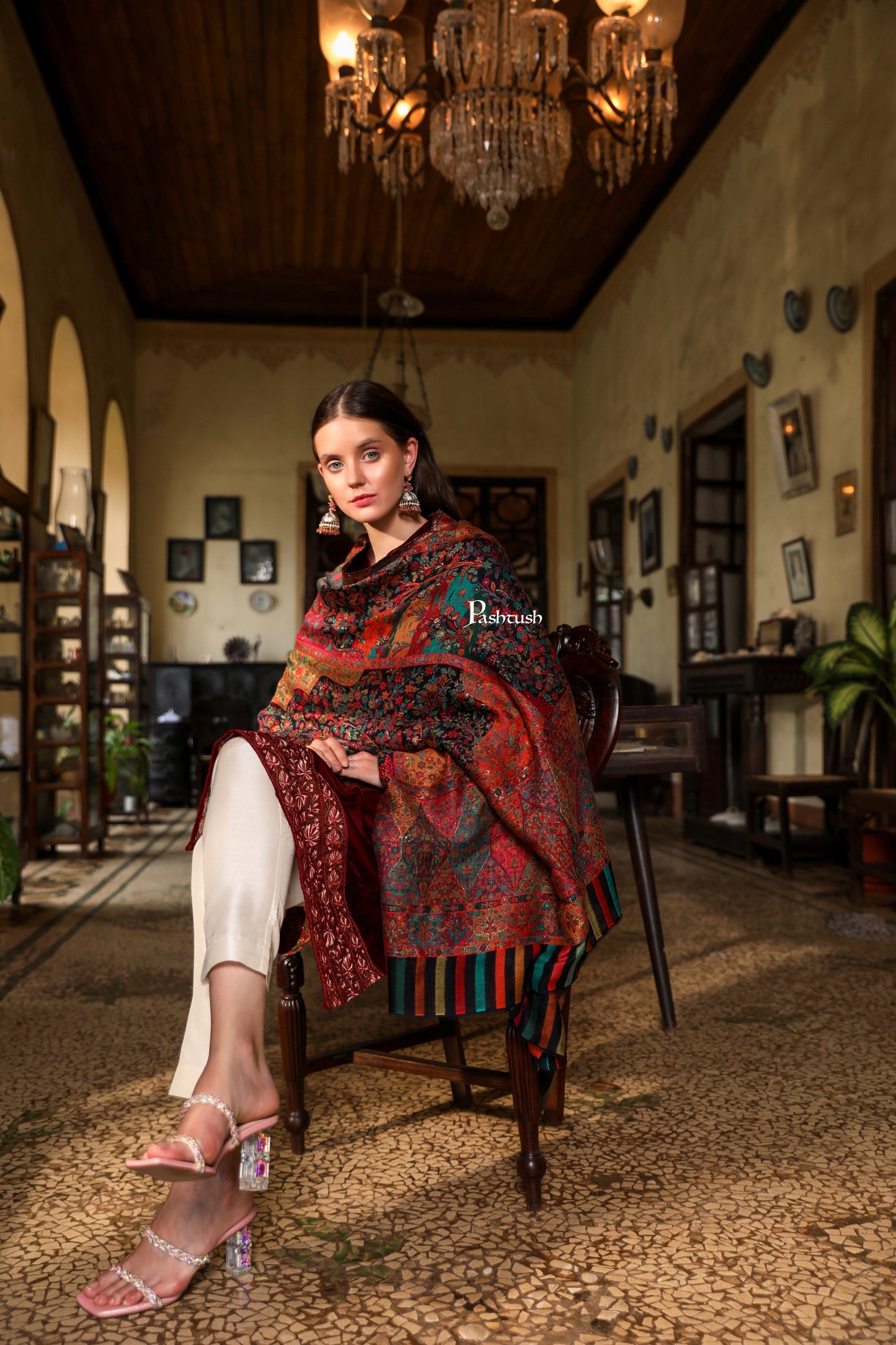 Pashtush India Womens Shawls Pashtush Womens Shawl, Twilight Collection Shawl, Woven Design, Extra Fine Wool, Multicoloured
