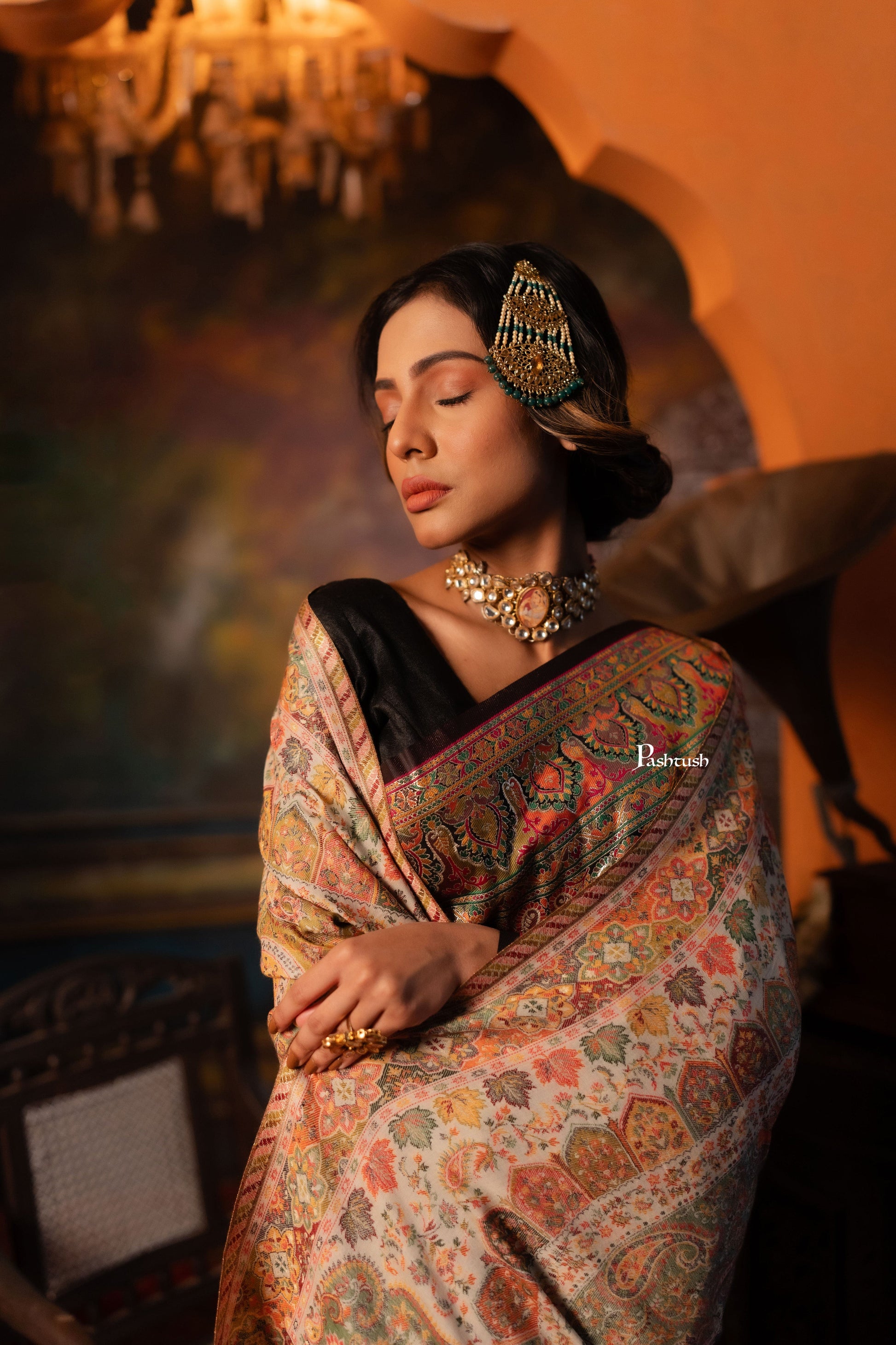Pashtush India Womens Shawls Pashtush Womens Shawl, Twilight Collection with Kalamkari Weave, Multicolored