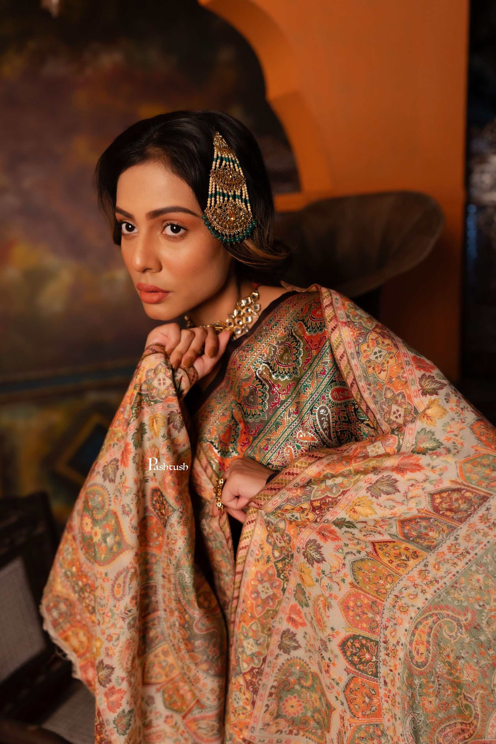 Pashtush India Womens Shawls Pashtush Womens Shawl, Twilight Collection with Kalamkari Weave, Multicolored