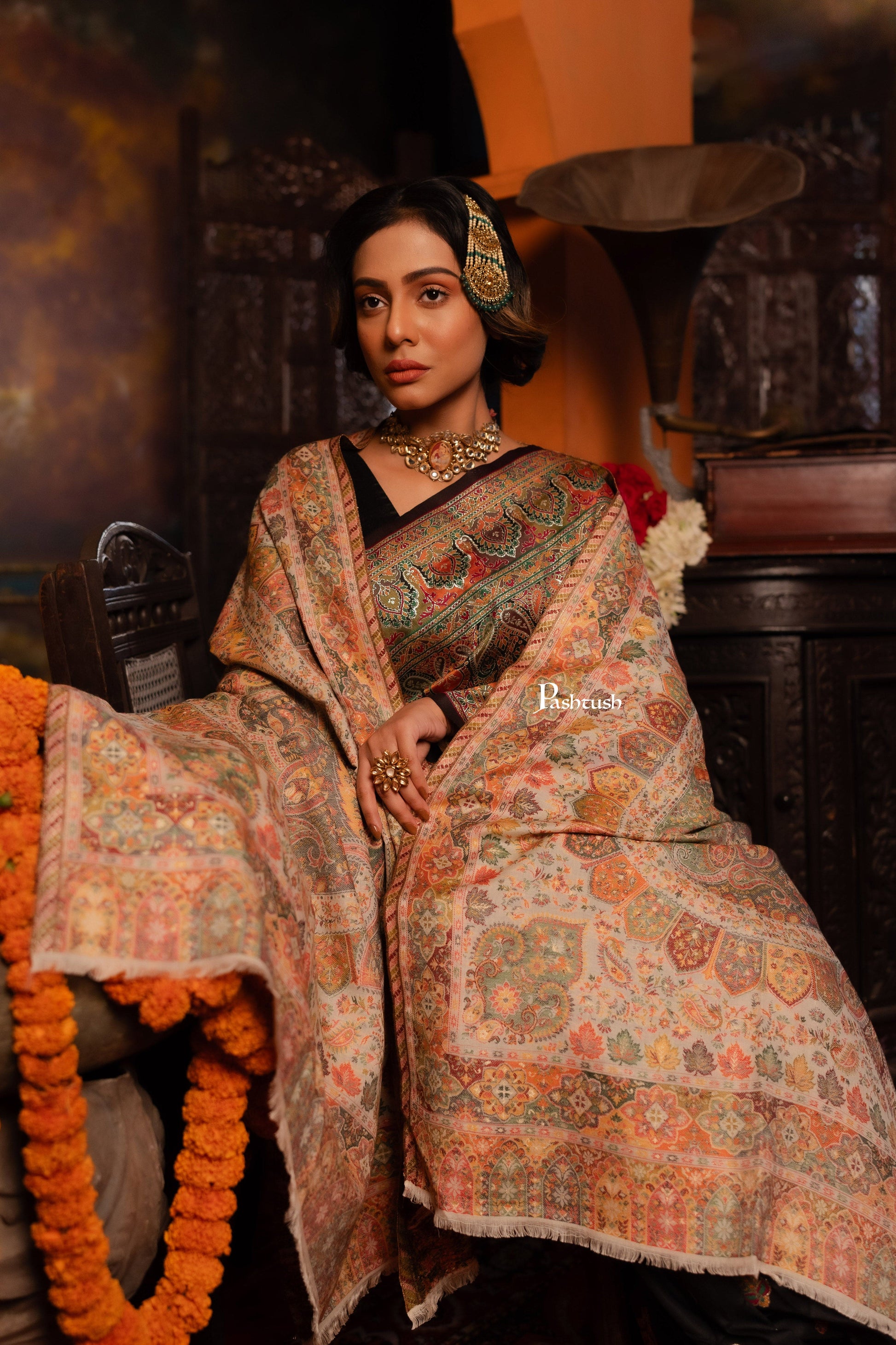Pashtush India Womens Shawls Pashtush Womens Shawl, Twilight Collection with Kalamkari Weave, Multicolored