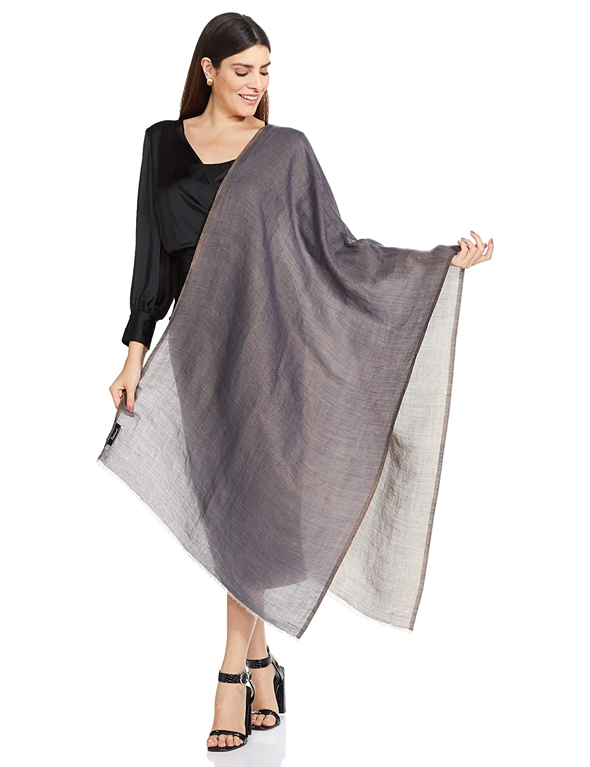 Pashtush India Womens Shawls Pashtush Womens Shawl, Twilight Collection, Zari Weave , Twin Colour, Dark grey