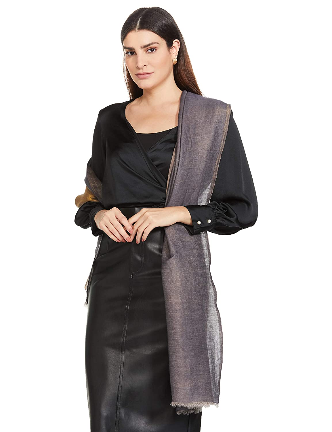 Pashtush India Womens Shawls Pashtush Womens Shawl, Twilight Collection, Zari Weave , Twin Colour, Dark grey