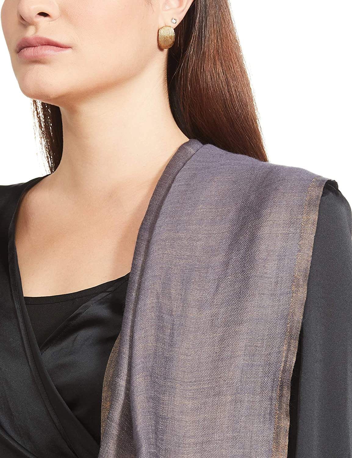 Pashtush India Womens Shawls Pashtush Womens Shawl, Twilight Collection, Zari Weave , Twin Colour, Dark grey