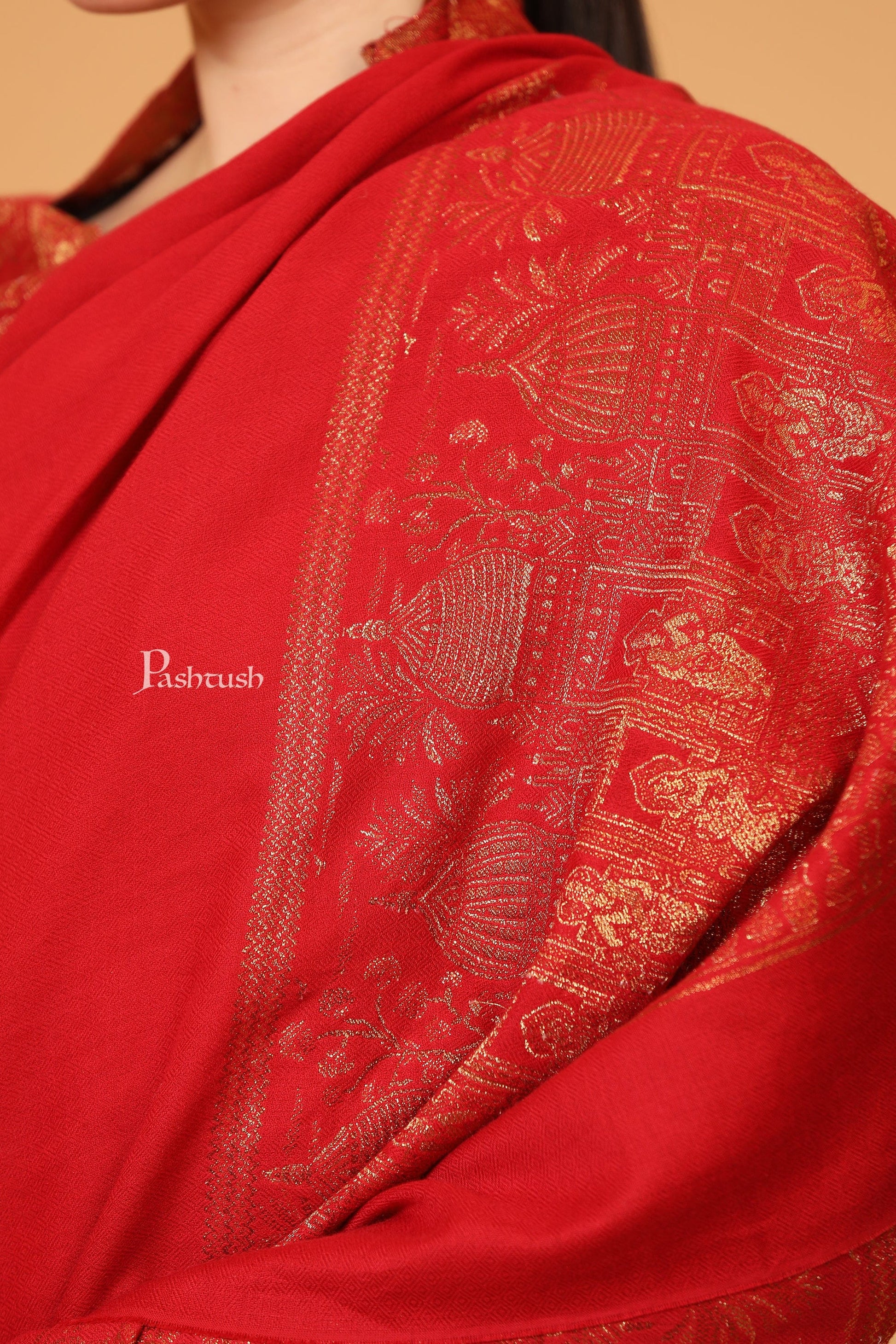 Pashtush India Womens Shawls Pashtush Womens Shawl, Twiligth Collection, Royal Shamyana, Metallic Weave Design, Deep Red