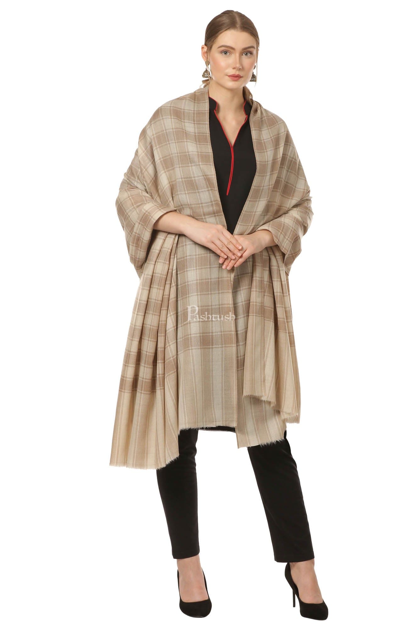 Pashtush India Womens Shawls Pashtush Womens Shawl, Ultra Soft  Wool Shawl Check Design,  Shawl