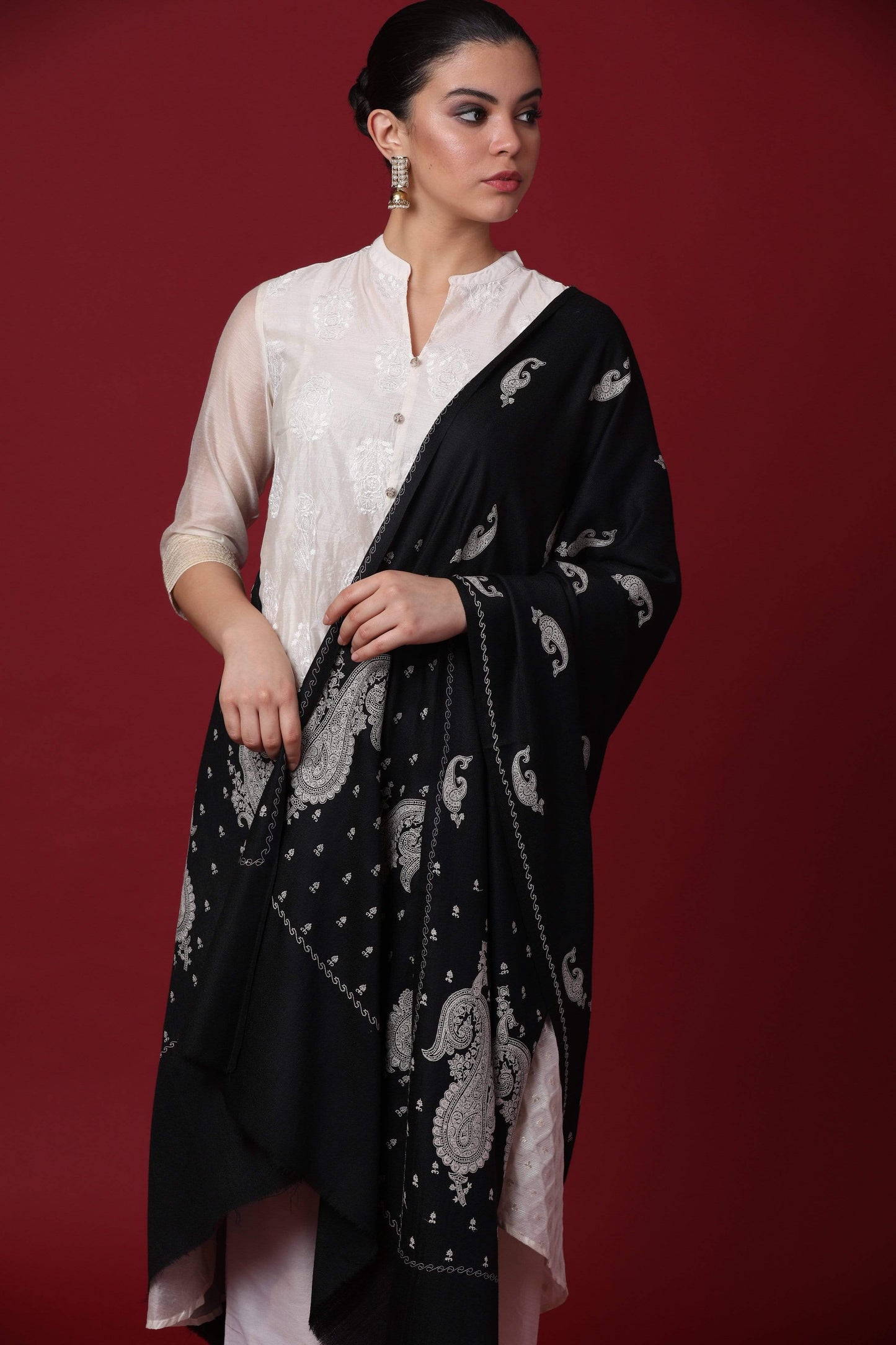 Pashtush Shawl Store Shawl Pashtush Womens Shawl with Tone on Tone Embroidery, Soft and Warm