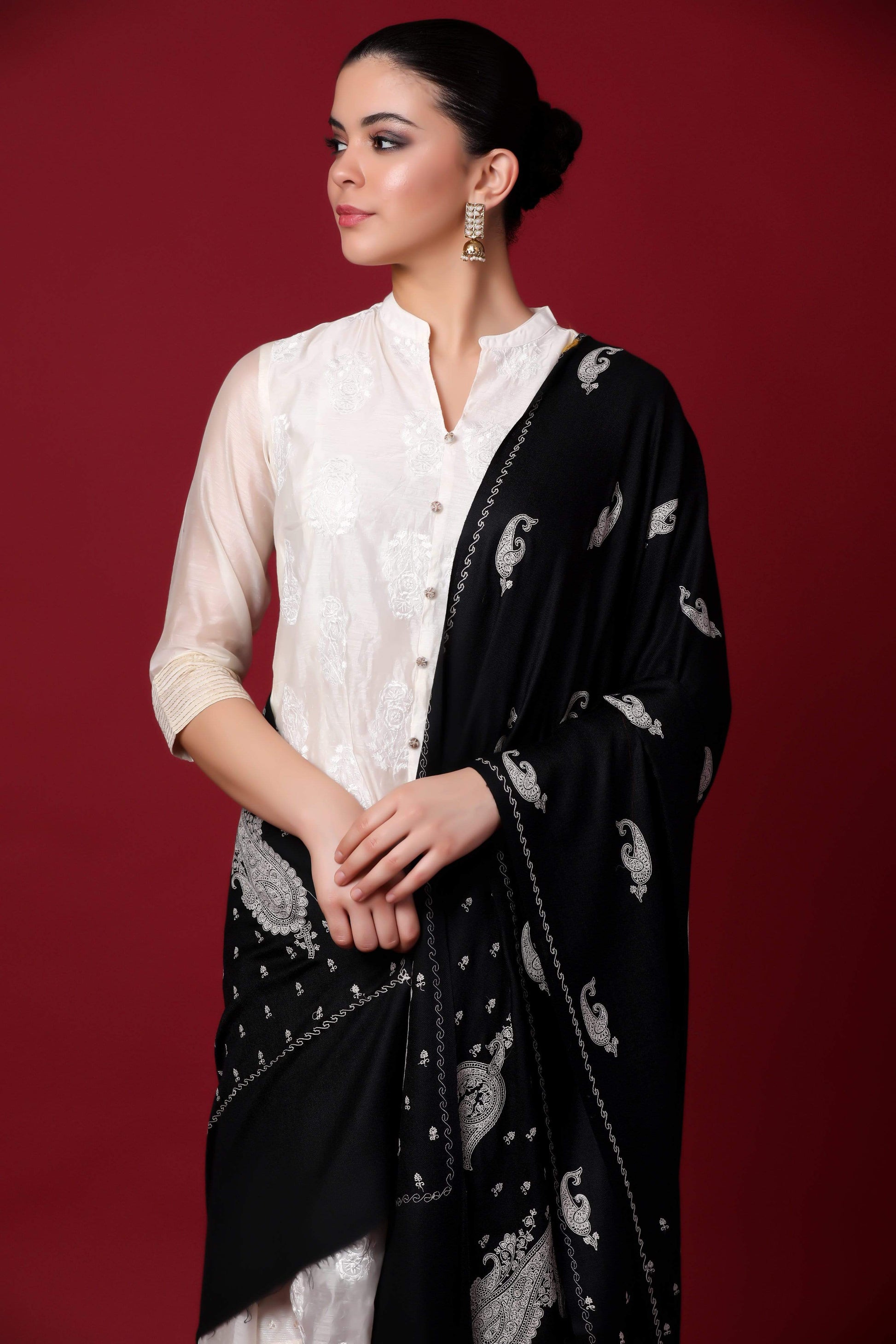 Pashtush Shawl Store Shawl Pashtush Womens Shawl with Tone on Tone Embroidery, Soft and Warm