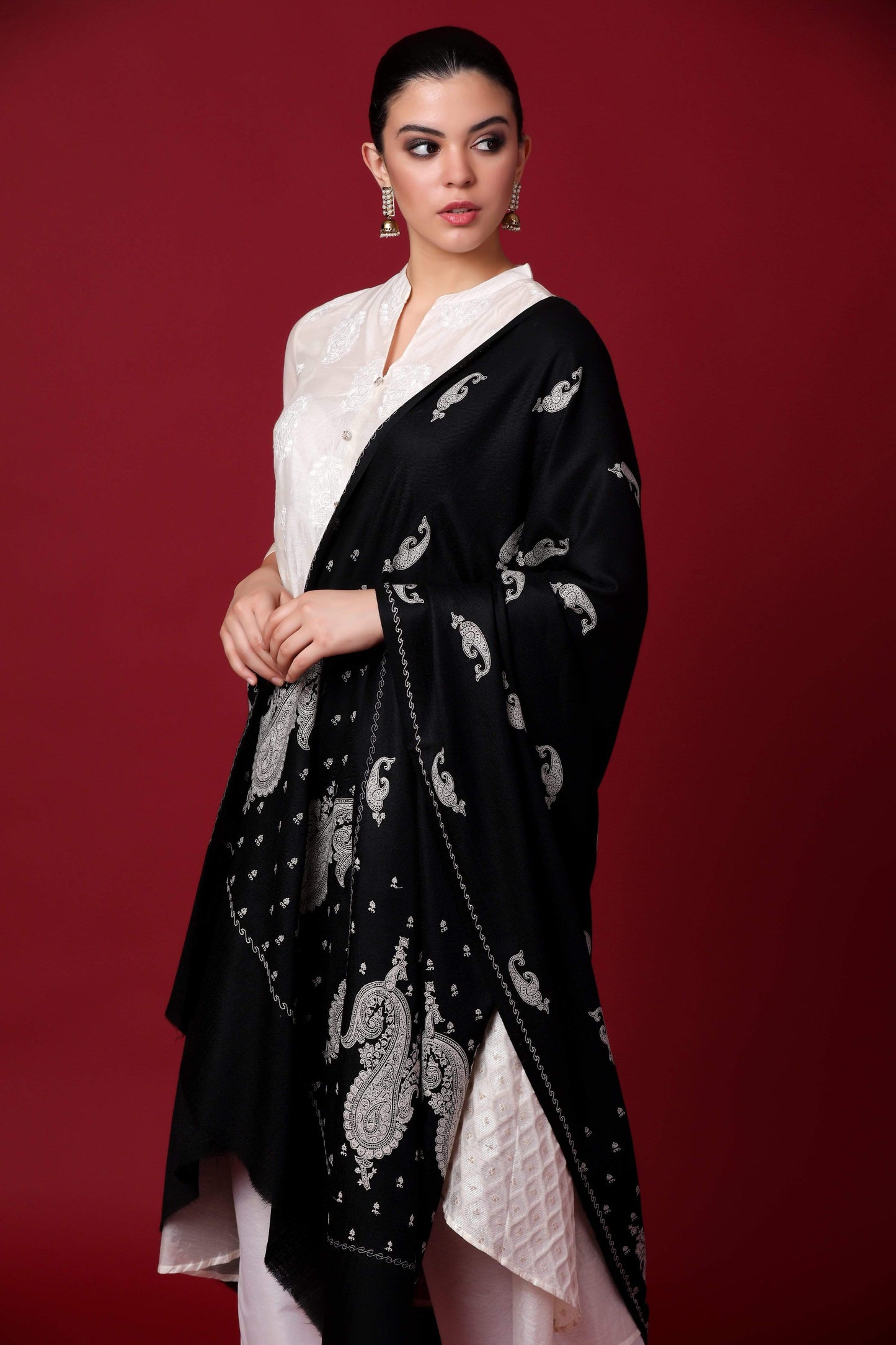Pashtush Shawl Store Shawl Pashtush Womens Shawl with Tone on Tone Embroidery, Soft and Warm