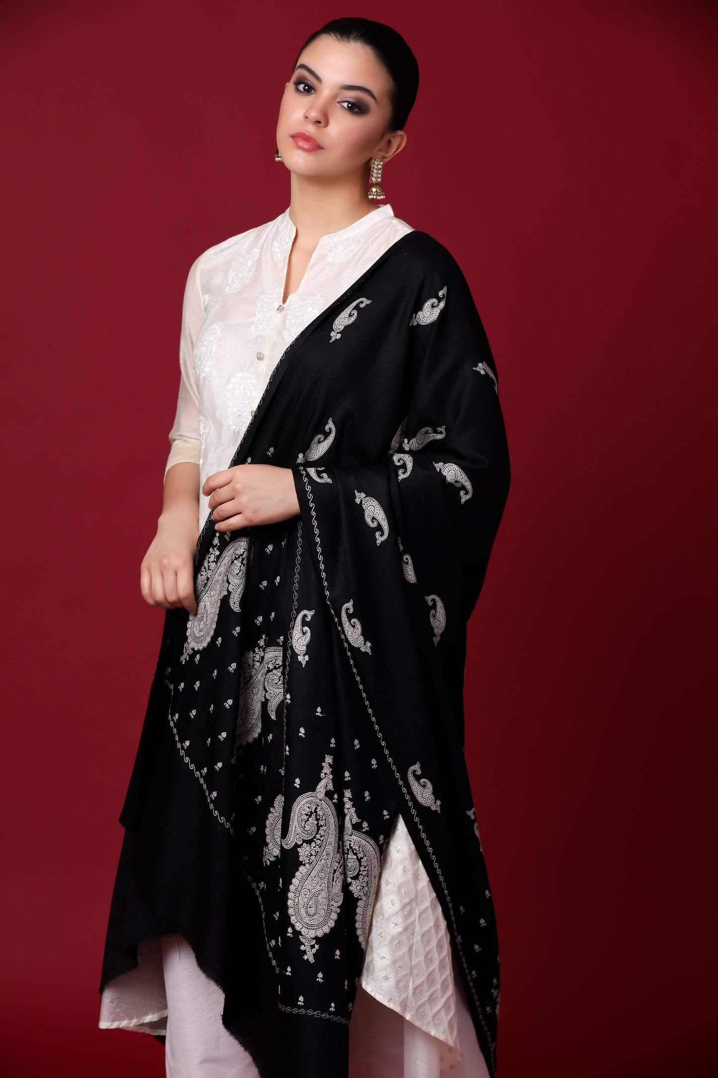 Pashtush Shawl Store Shawl Pashtush Womens Shawl with Tone on Tone Embroidery, Soft and Warm