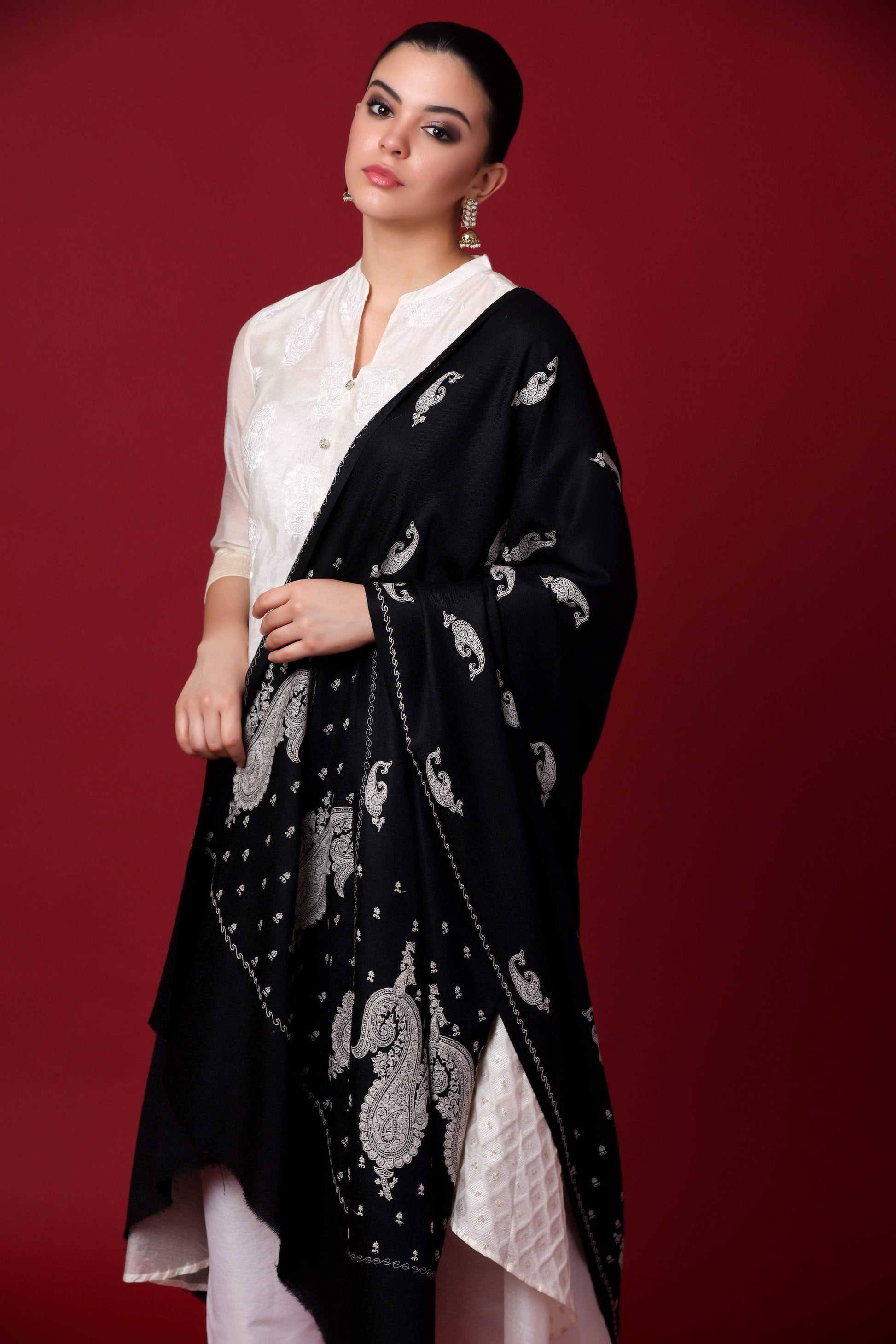 Pashtush Shawl Store Shawl Pashtush Womens Shawl with Tone on Tone Embroidery, Soft and Warm