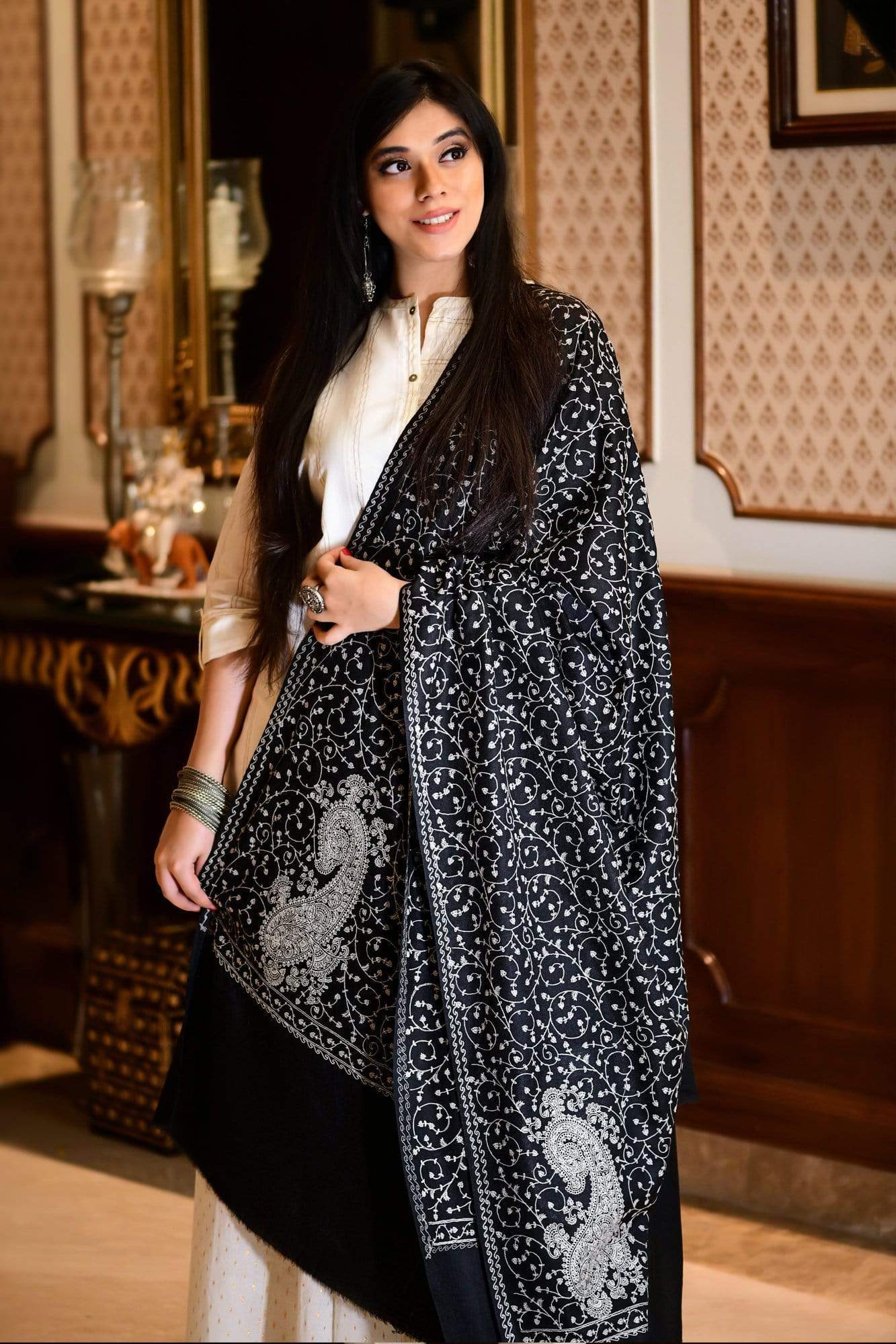 Pashtush India 100x200 Pashtush Womens Shawl with Tone on Tone Embroidery, Soft and Warm, Light Weight