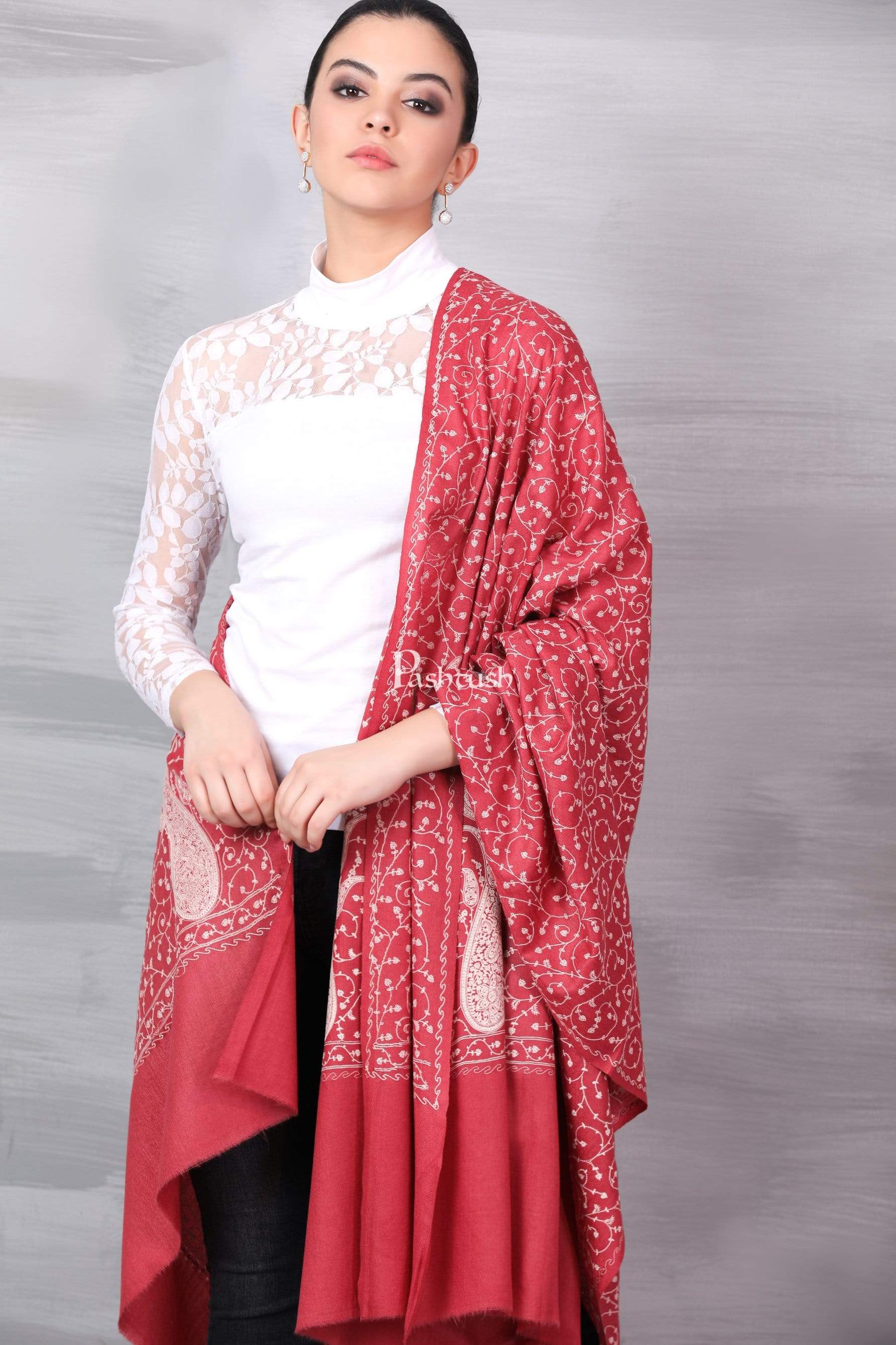 Pashtush Shawl Store Shawl Pashtush Womens Shawl with Tone on Tone Embroidery, Soft and Warm, Light Weight
