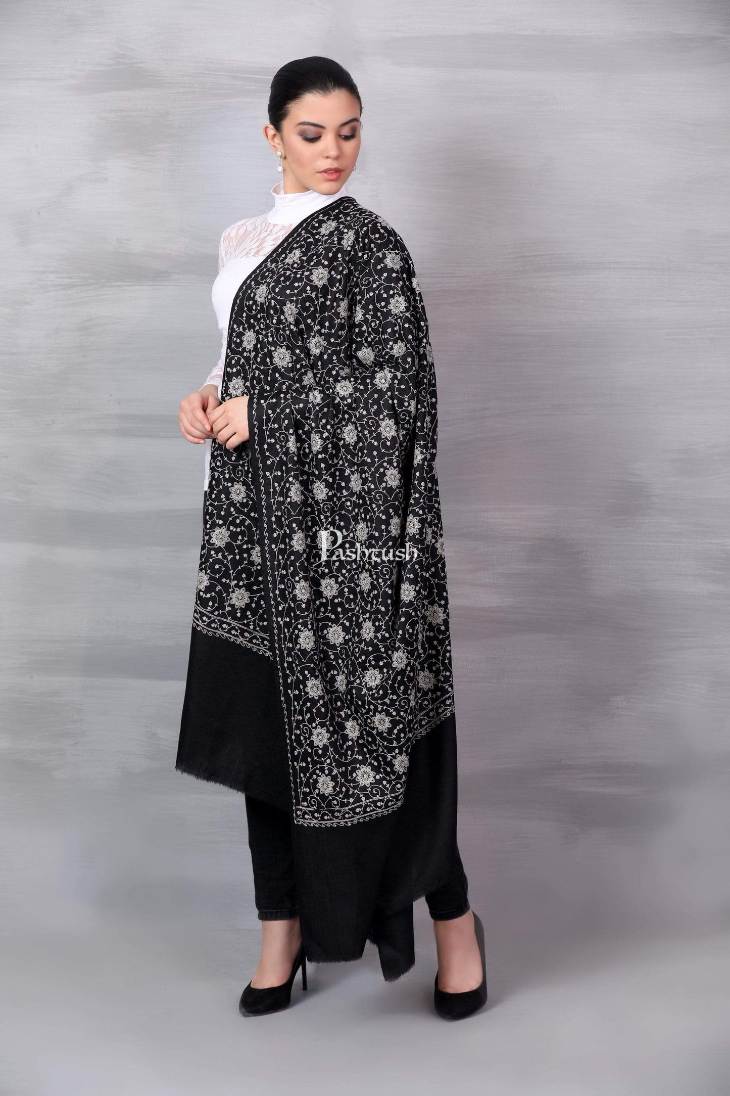 Pashtush Shawl Store Shawl Pashtush Womens Shawl with Tone on Tone Embroidery, Soft and Warm, Light Weight