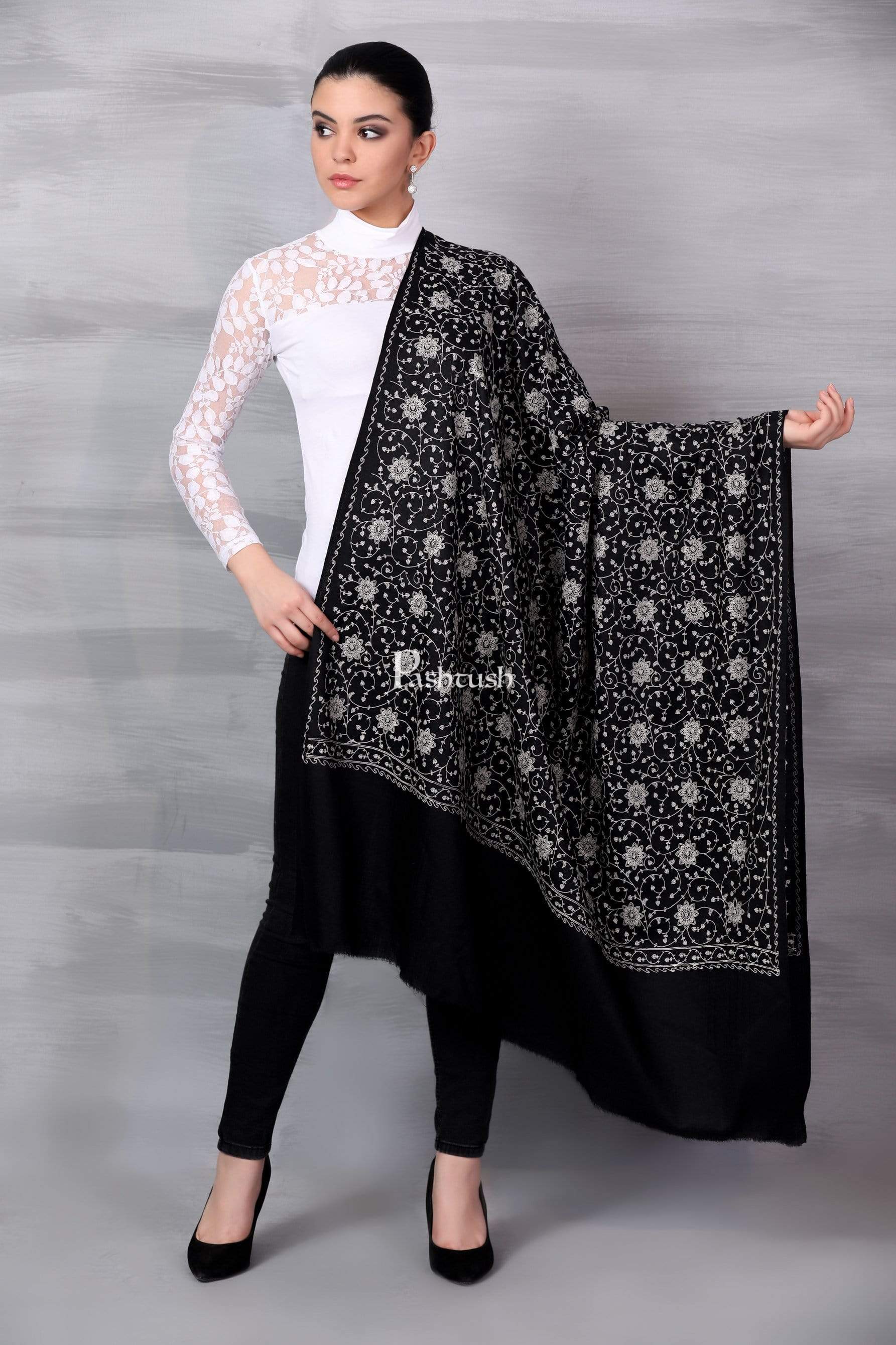 Pashtush Shawl Store Shawl Pashtush Womens Shawl with Tone on Tone Embroidery, Soft and Warm, Light Weight