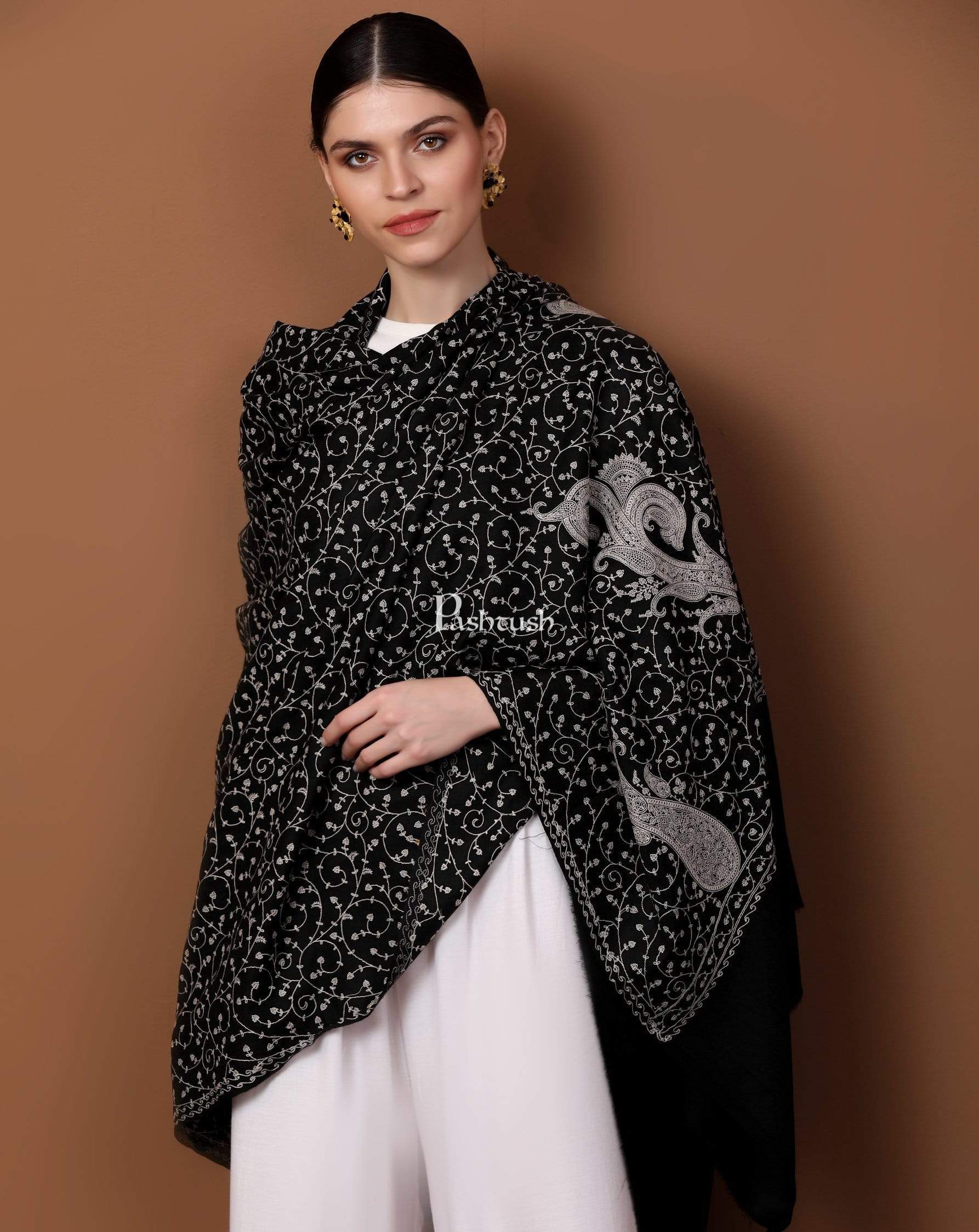 Pashtush India 100x200 Pashtush Womens Shawl with Tone on Tone Embroidery, Soft and Warm, Light Weight