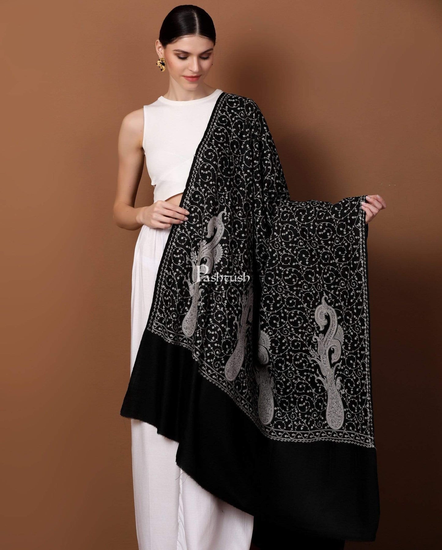 Pashtush India 100x200 Pashtush Womens Shawl with Tone on Tone Embroidery, Soft and Warm, Light Weight
