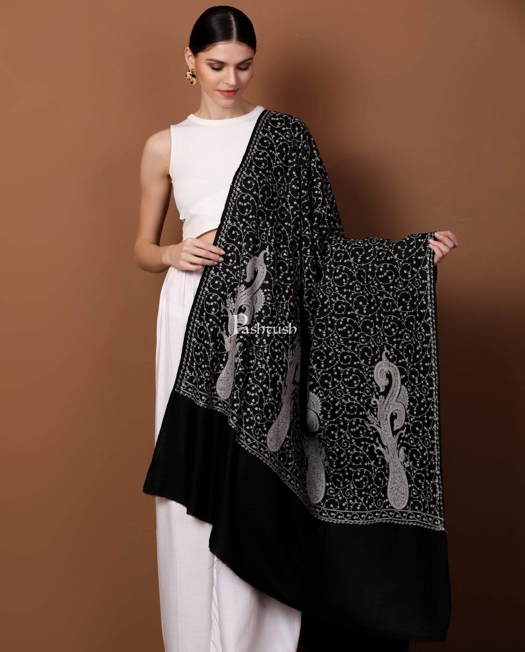 Pashtush India 100x200 Pashtush Womens Shawl with Tone on Tone Embroidery, Soft and Warm, Light Weight