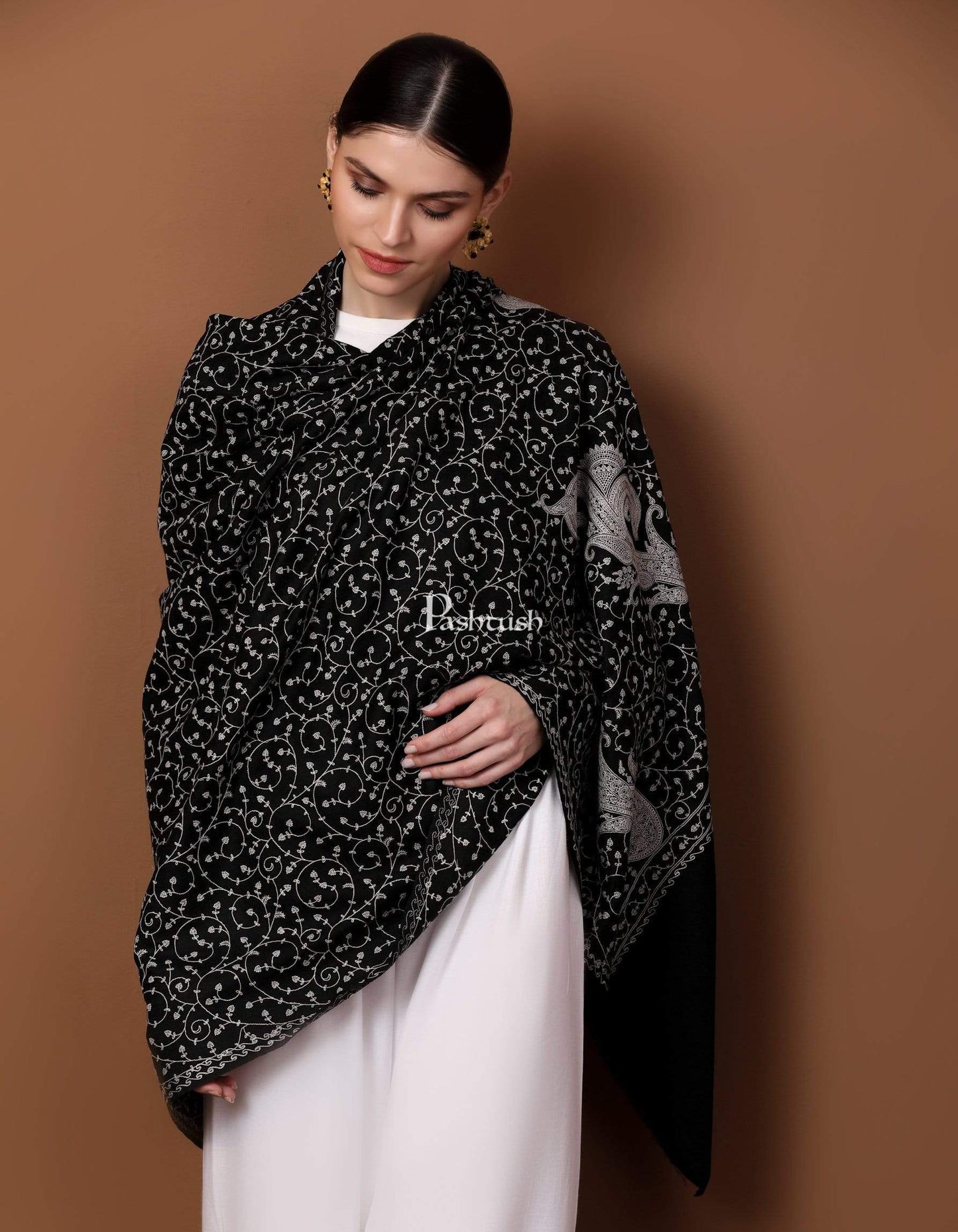 Pashtush India 100x200 Pashtush Womens Shawl with Tone on Tone Embroidery, Soft and Warm, Light Weight